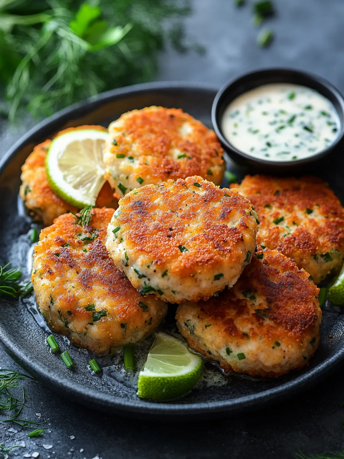 Savory Salmon Cakes with Creamy Chive and Garlic Sauce Delight 2 Salmon Cakes with Chive and Garlic Sauce