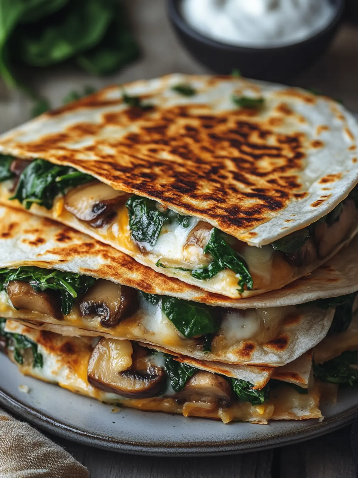 Cheesy Spinach and Mushroom Quesadillas in 20 Minutes! 4 Cheesy Spinach and Mushroom Quesadillas