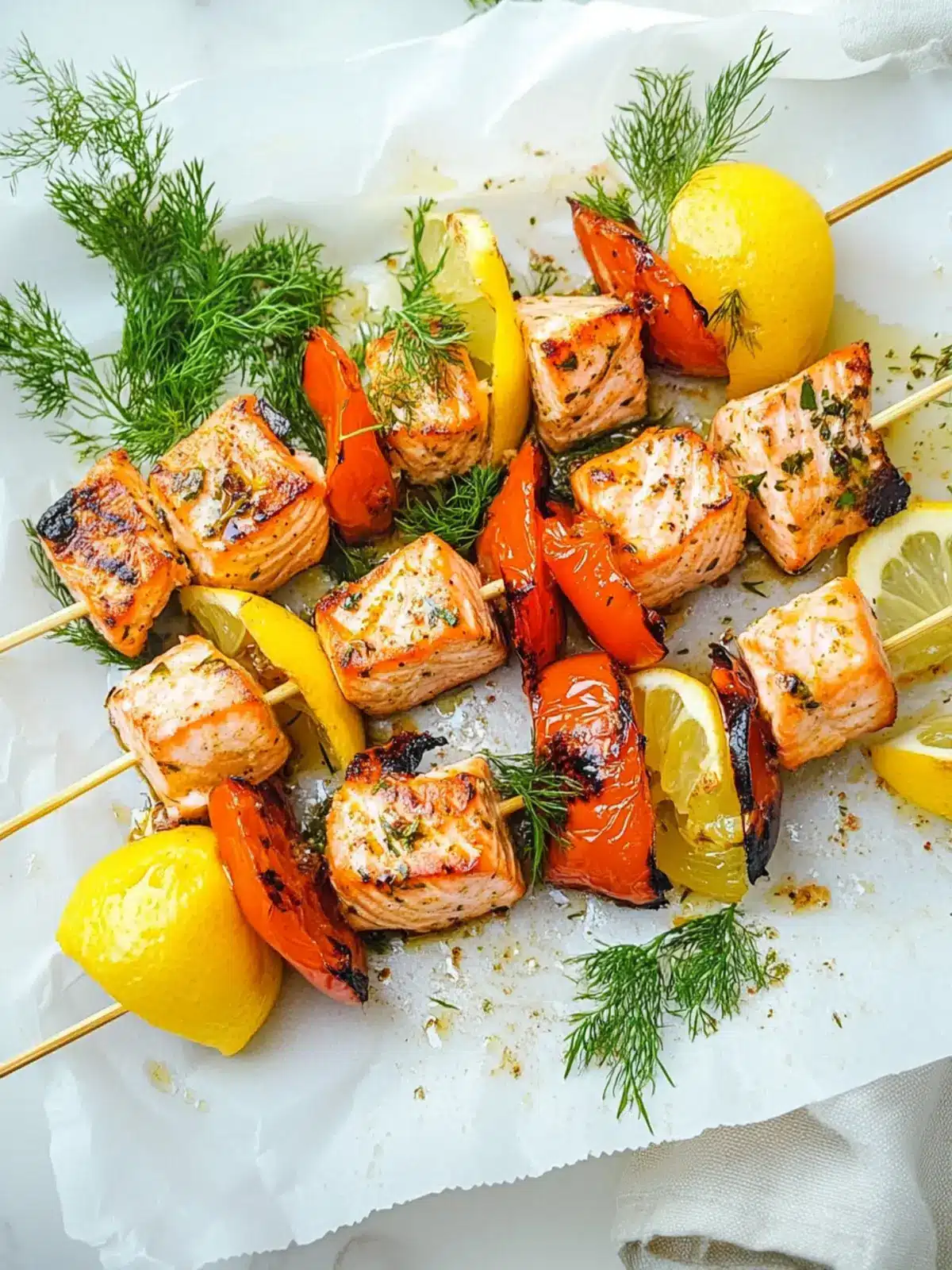 Mediterranean Salmon Skewers: Fresh, Flavorful, and Fast! 4 Mediterranean Salmon Skewers