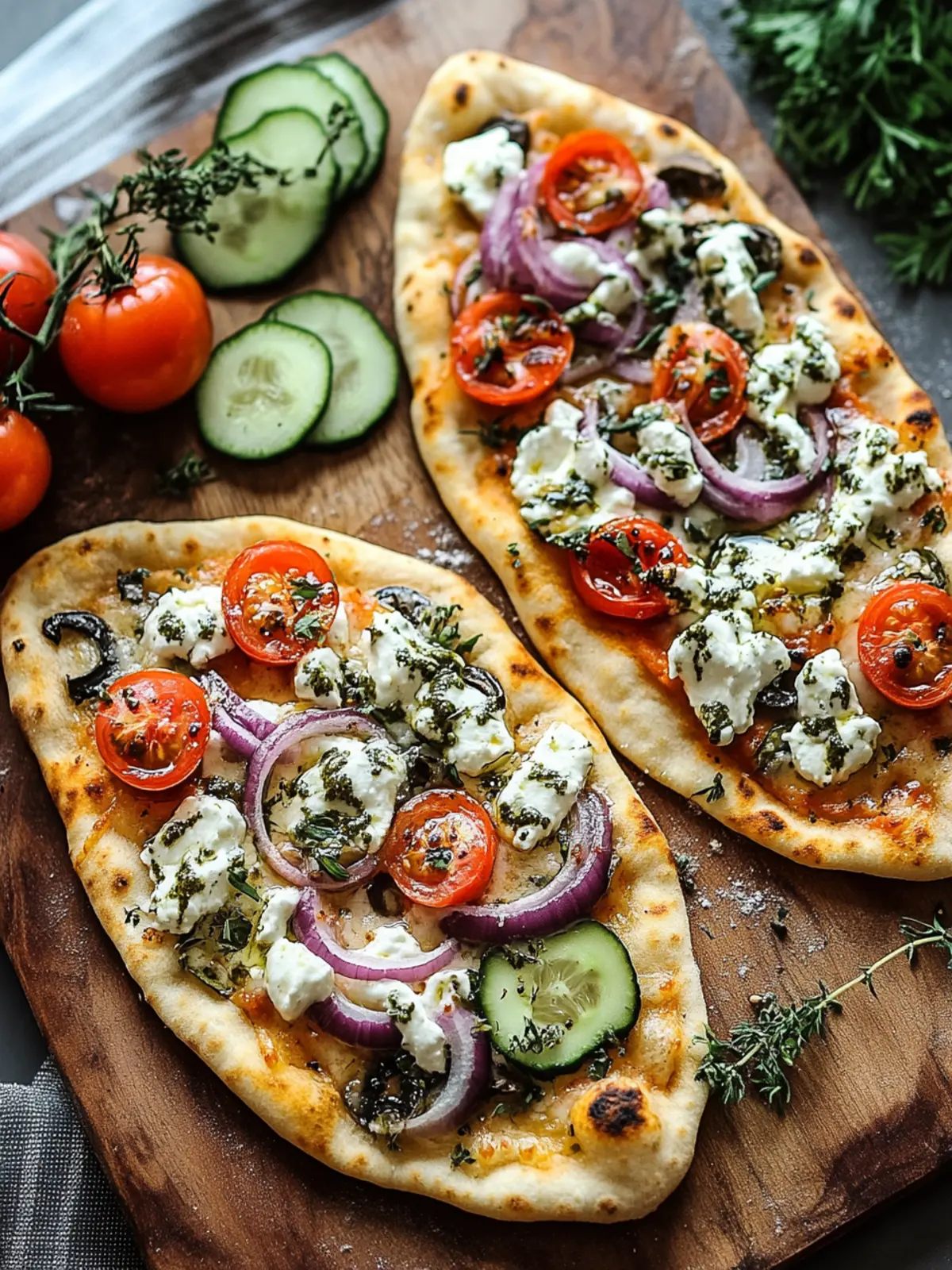 Loaded Mediterranean Naan Pizzas: Quick, Customizable Delights 2 Loaded Mediterranean Naan Pizzas