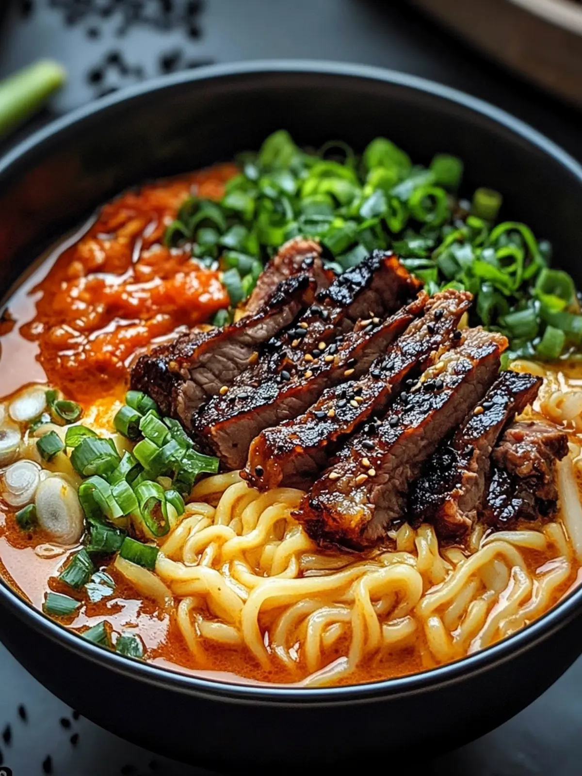Delicious Spicy Korean Ramen with Grilled Beef & Creamy Sauce 3 Spicy Korean Ramen with Grilled Beef & Creamy Sauce
