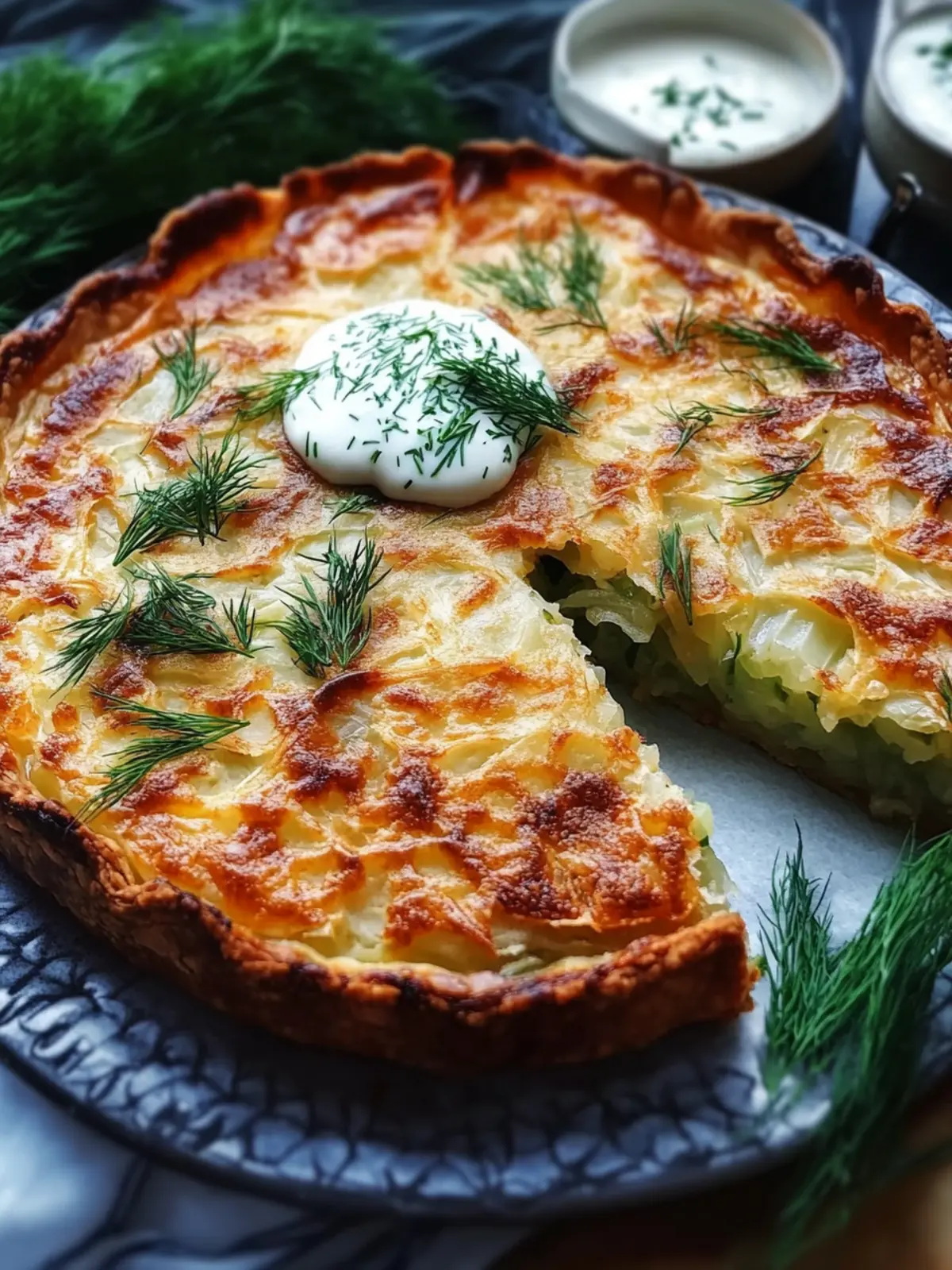 Crispy Cabbage Pie with Dill Cream Sauce: A Veggie Delight 2 Crispy Cabbage Pie with Dill Cream Sauce