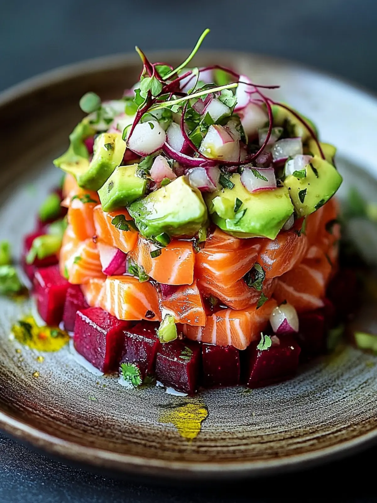 Savory Salmon Tartare with Beetroot & Avocado Bliss 3 Salmon Tartare with Beetroot & Avocado