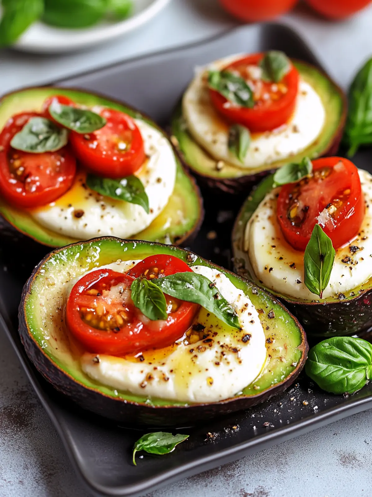 Caprese Stuffed Avocado Halves: Your Summer Appetizer Smash! 2 Caprese Stuffed Avocado Halves