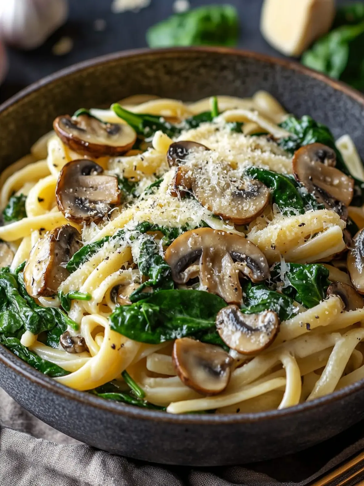 Delicious Spinach Mushroom Parmesan Pasta in 30 Minutes! 2 Spinach Mushroom Parmesan Pasta