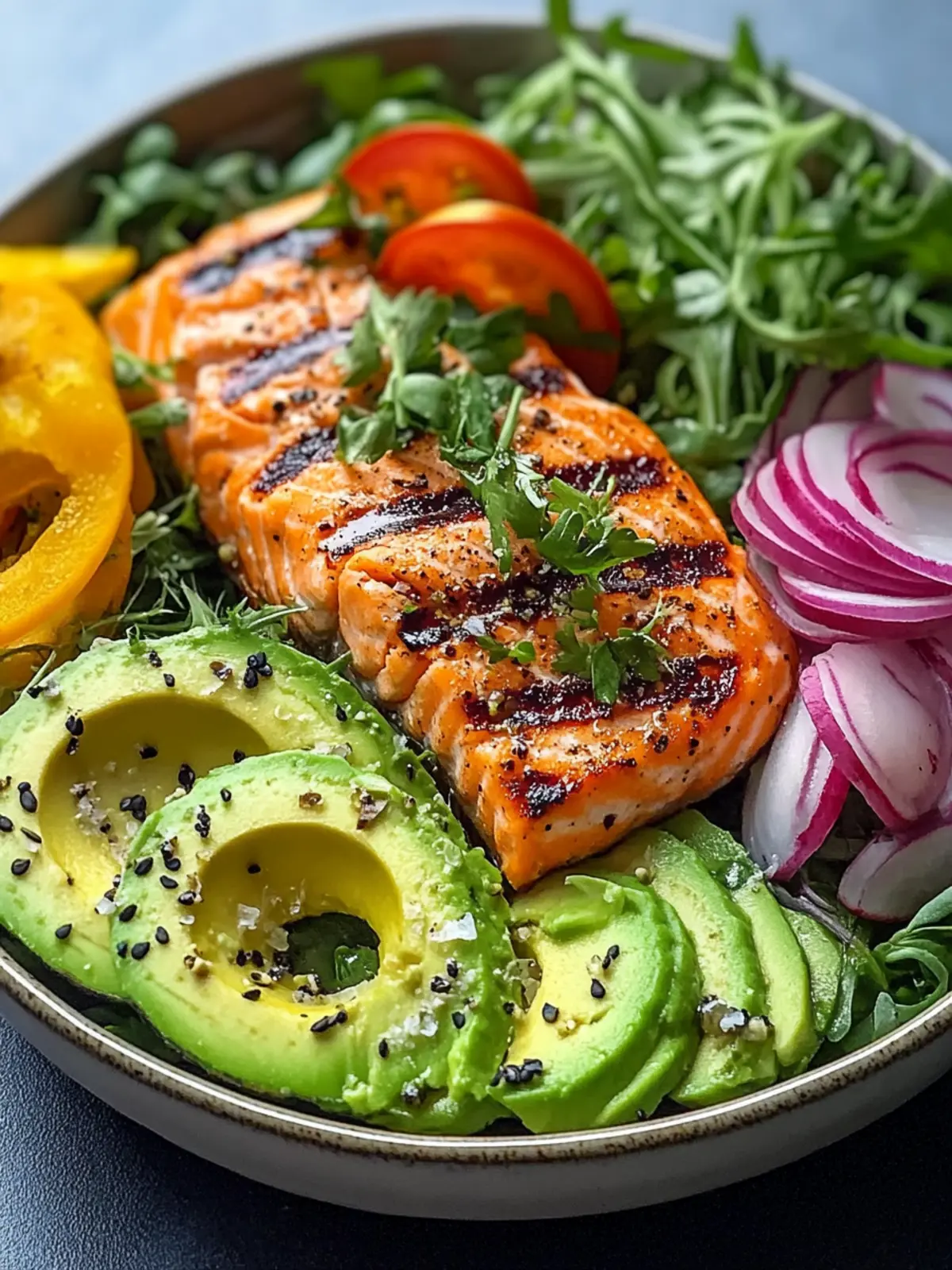 Grilled Salmon & Avocado Salad Bowl: Freshness on a Plate 2 Grilled Salmon & Avocado Salad Bowl