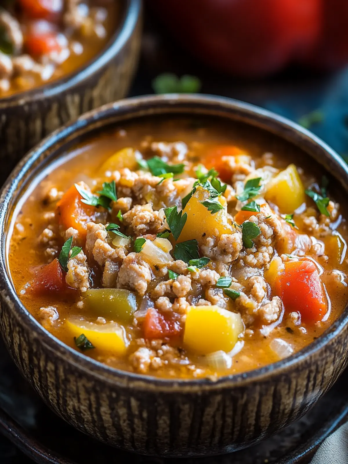 Hearty Stuffed Bell Pepper Soup with Ground Turkey Delight 2 Stuffed Bell Pepper Soup with Ground Turkey