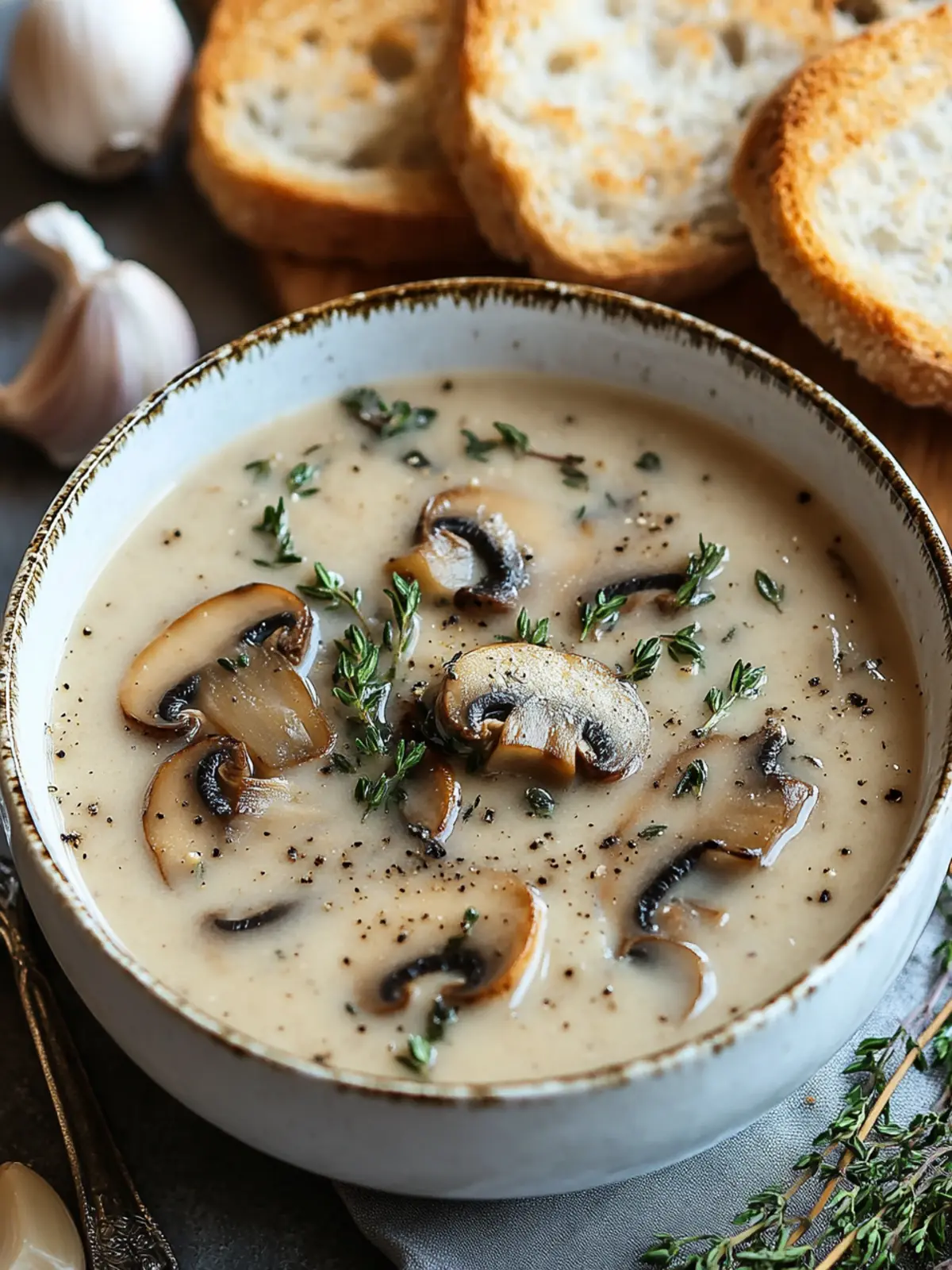 Creamy Mushroom Soup with Thyme and Garlic Bliss 4 Mushroom Soup with Thyme and Garlic
