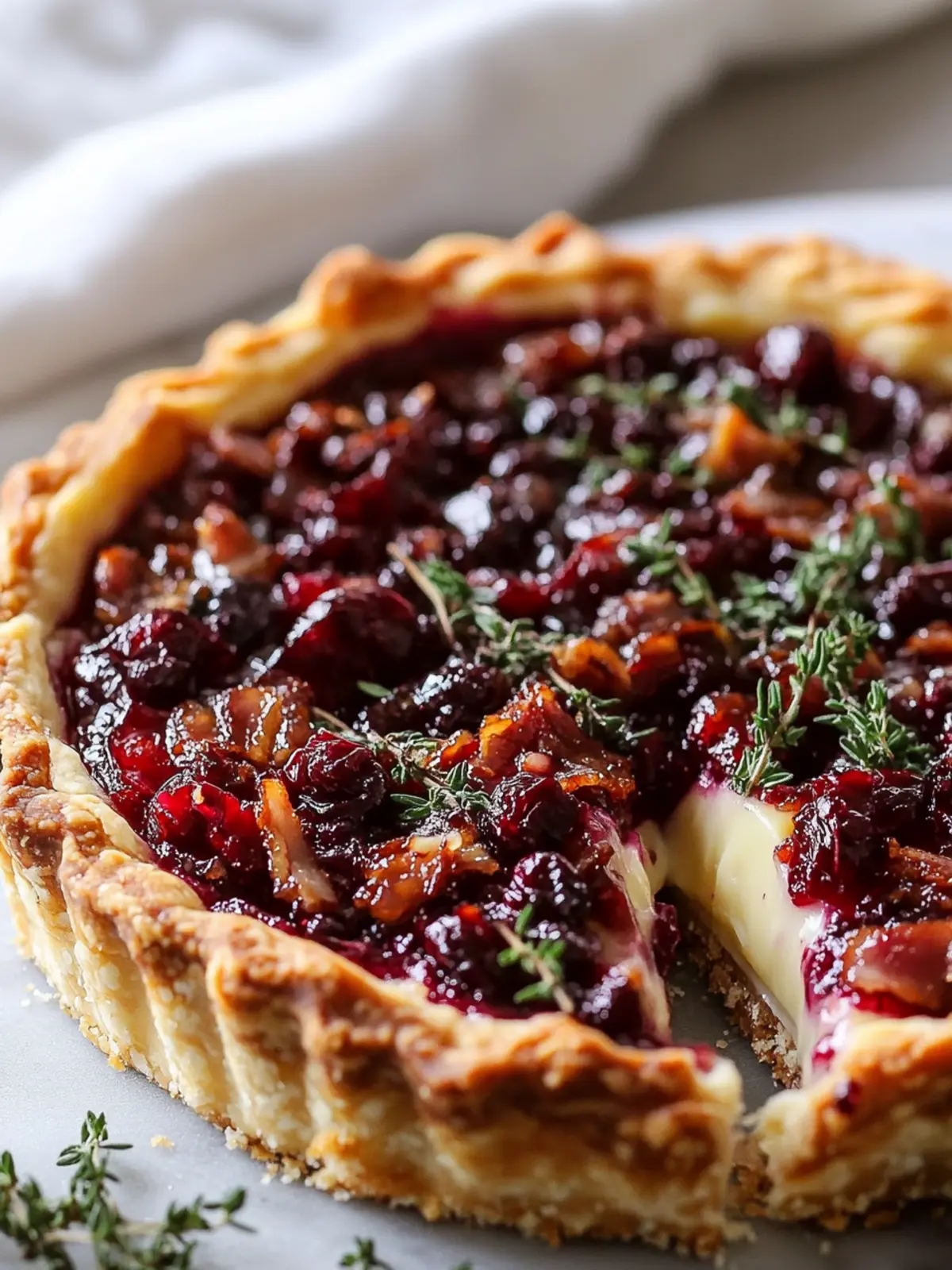 Cranberry Brie Tart with Beef Pancetta & Thyme for Parties 2 Cranberry Brie Tart With Beef Pancetta & Thyme