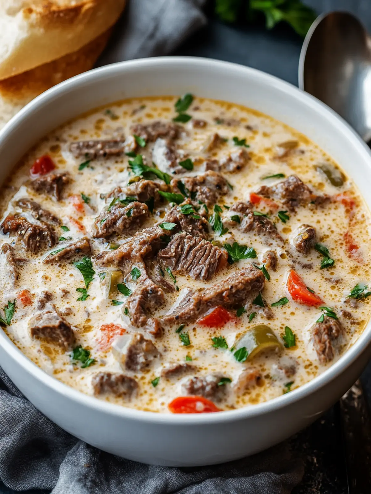 Creamy Philly Cheese Steak Soup for Ultimate Cozy Nights 4 Creamy Philly Cheese Steak Soup