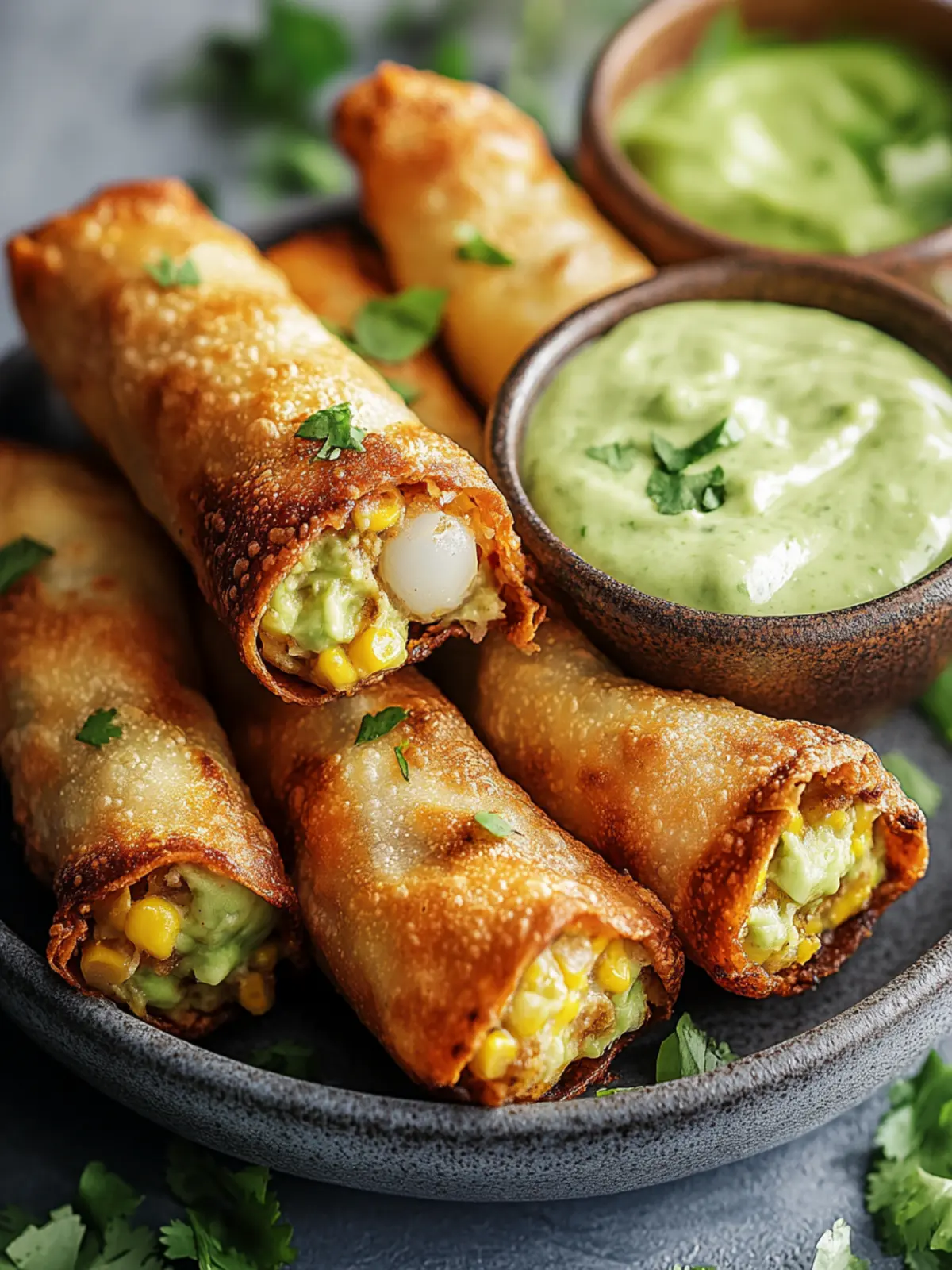 Crispy & Cheesy Elote Egg Rolls with Avocado Sauce Bliss 2 Crispy & Cheesy Elote Egg Rolls with Avocado Sauce