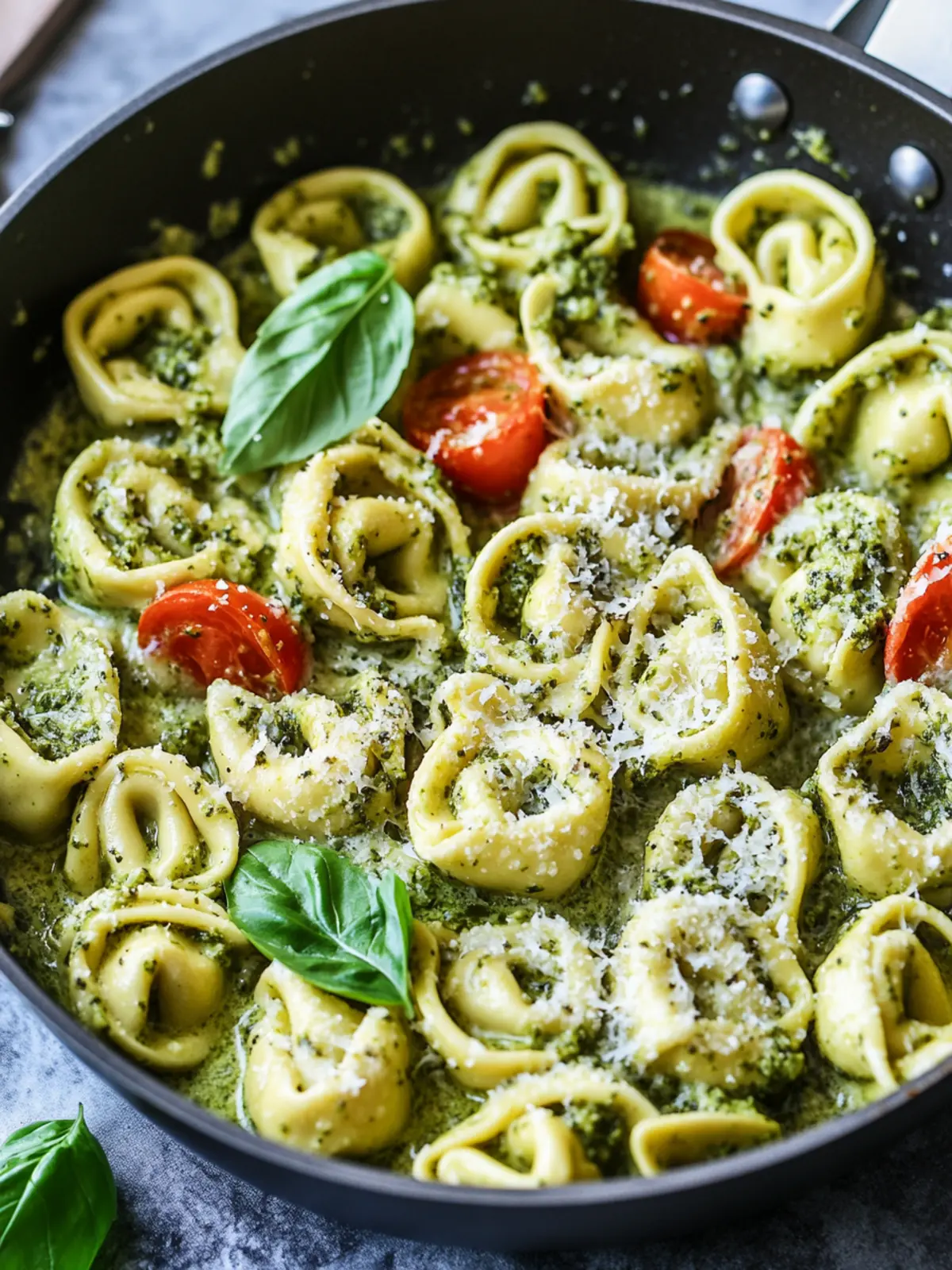 Creamy Pesto Tortellini Skillet: Quick Comfort in Every Bite 2 Creamy Pesto Tortellini Skillet