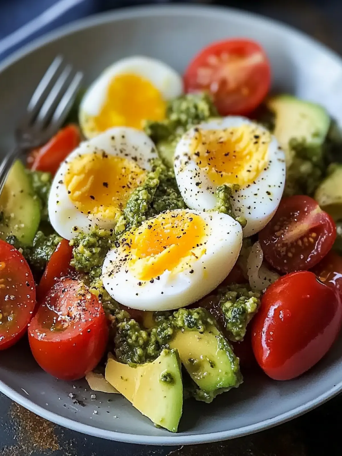 Pesto Tomato, Egg & Avocado Breakfast Salad for a Fresh Start 3 Pesto Tomato, Egg & Avocado Breakfast Salad