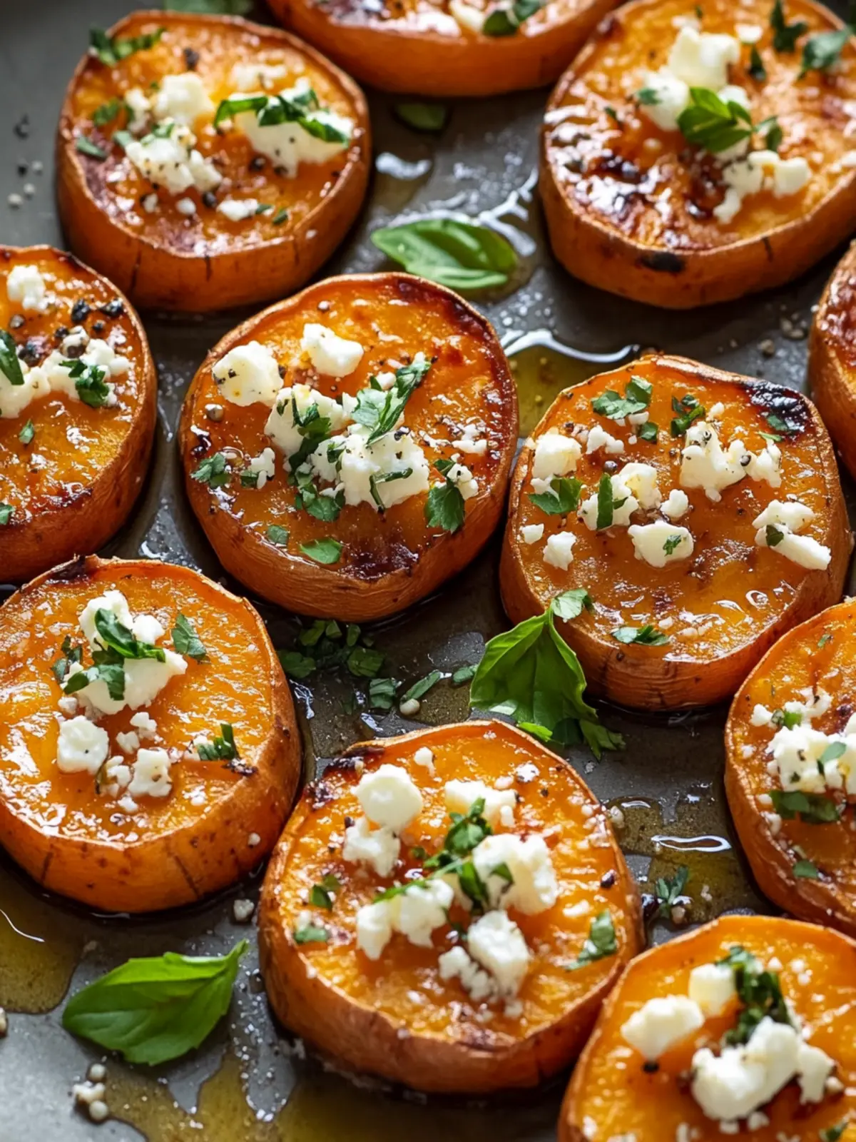 Irresistible Roasted Sweet Potato Rounds with Honey & Feta Delight 2 Roasted Sweet Potato Rounds with Honey & Feta