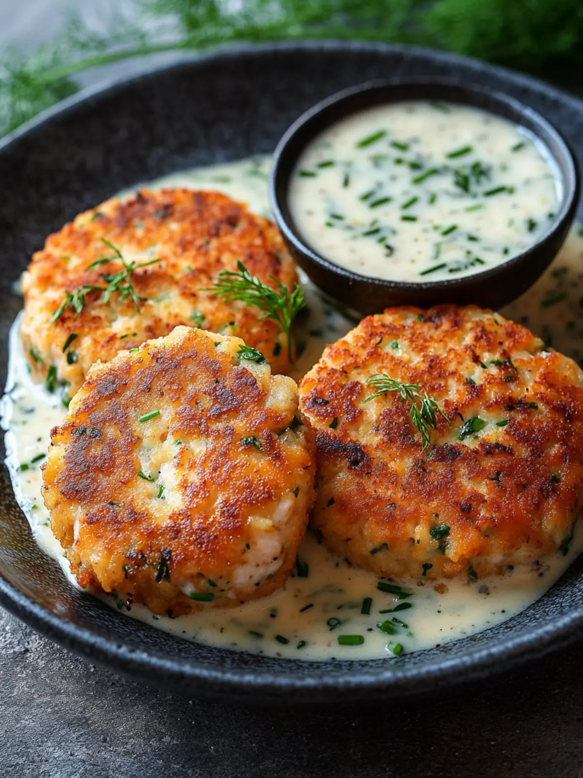 Savory Salmon Cakes with Creamy Chive and Garlic Sauce Delight 4 Salmon Cakes with Chive and Garlic Sauce