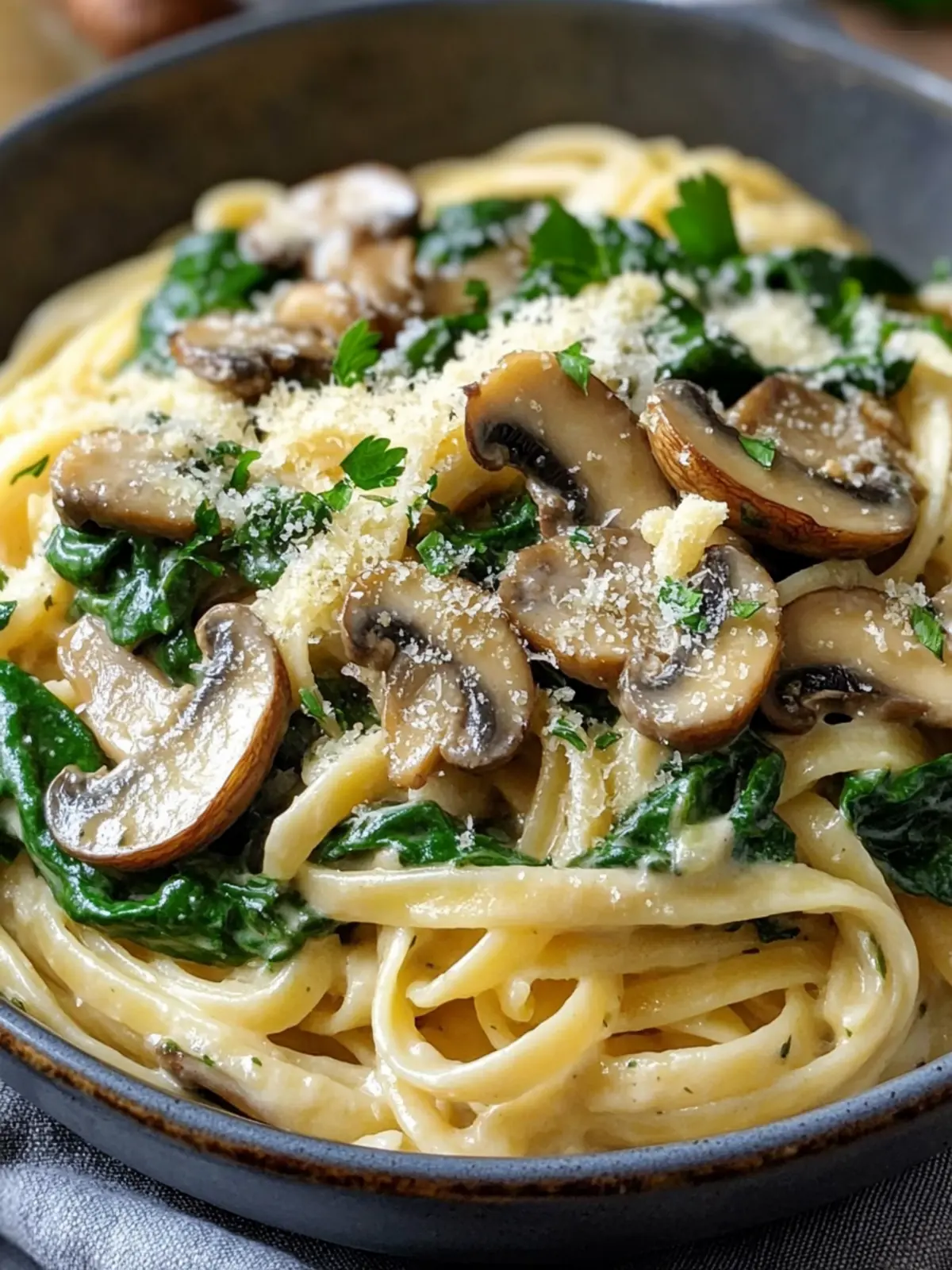 Delicious Spinach Mushroom Parmesan Pasta in 30 Minutes! 4 Spinach Mushroom Parmesan Pasta