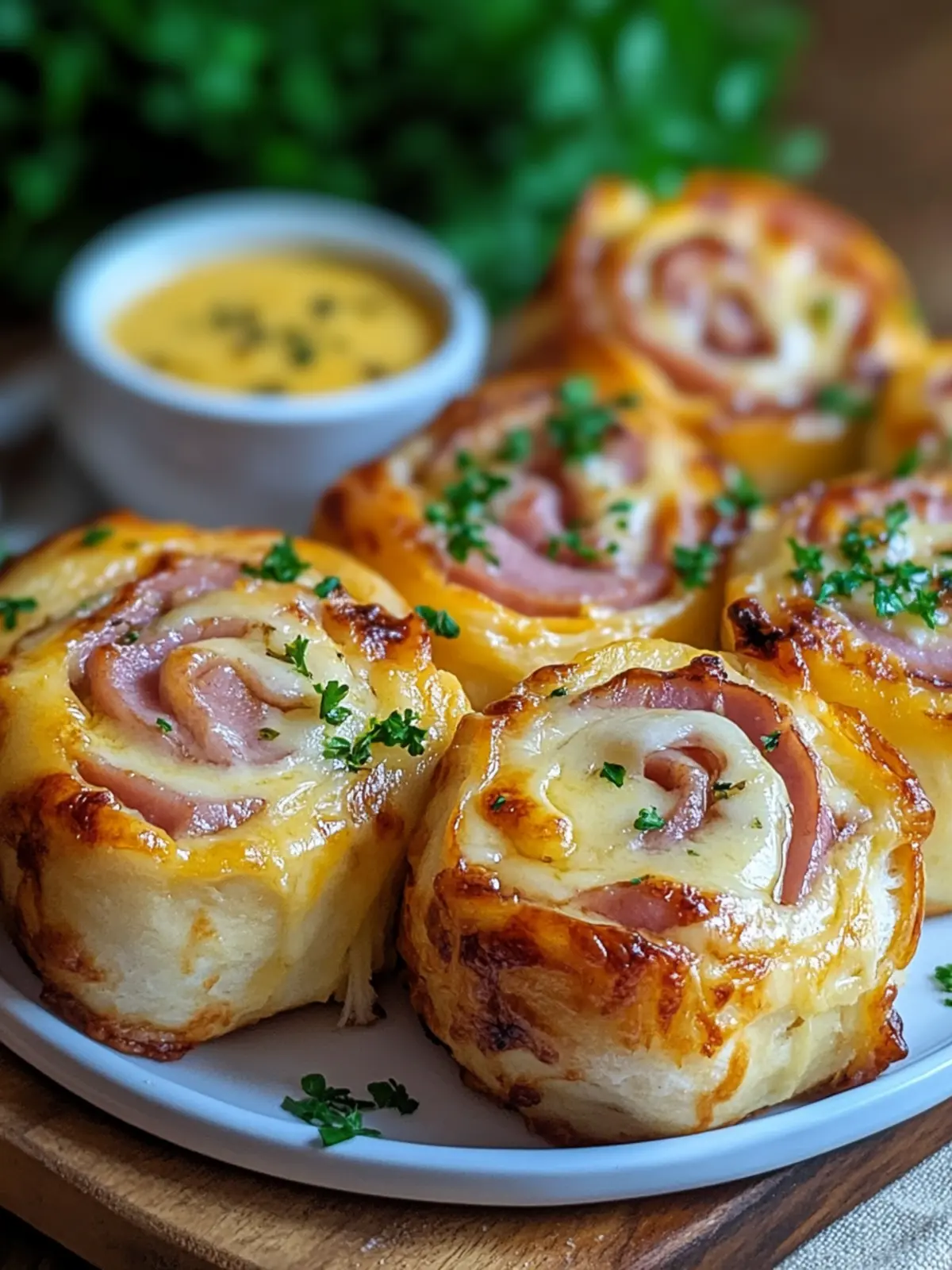 Baked Ham and Cheese Rolls with Sweet Honey Mustard Dip 4 Baked Ham and Cheese Rolls