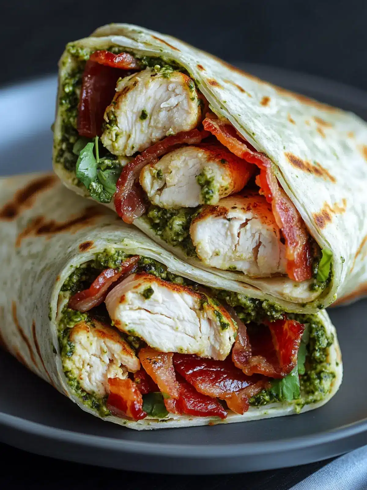 Pesto Chicken Wraps with Bacon for a Quick Flavor Boost 4 Pesto Chicken Wraps with Bacon