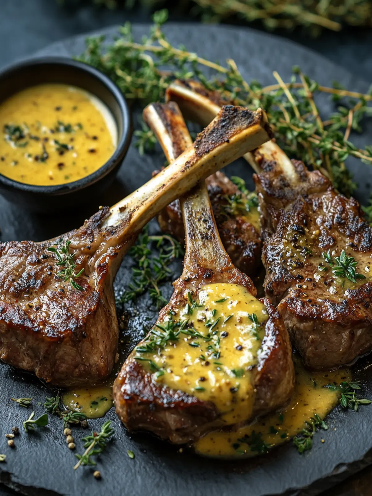 Lamb Chops with Mustard Thyme Sauce for a Gourmet Feast 2 Lamb Chops with Mustard Thyme Sauce