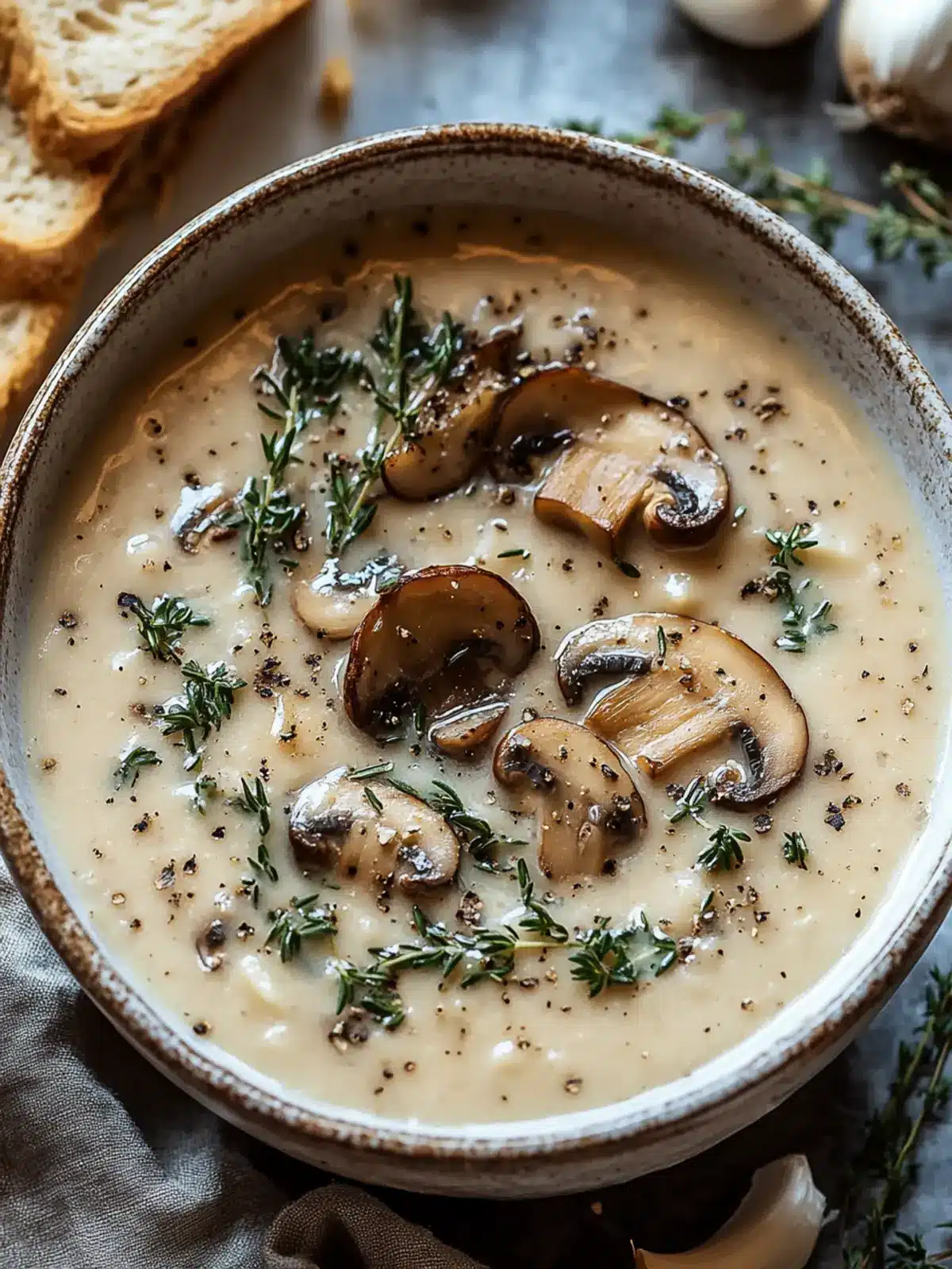 Creamy Mushroom Soup with Thyme and Garlic Bliss 3 Mushroom Soup with Thyme and Garlic