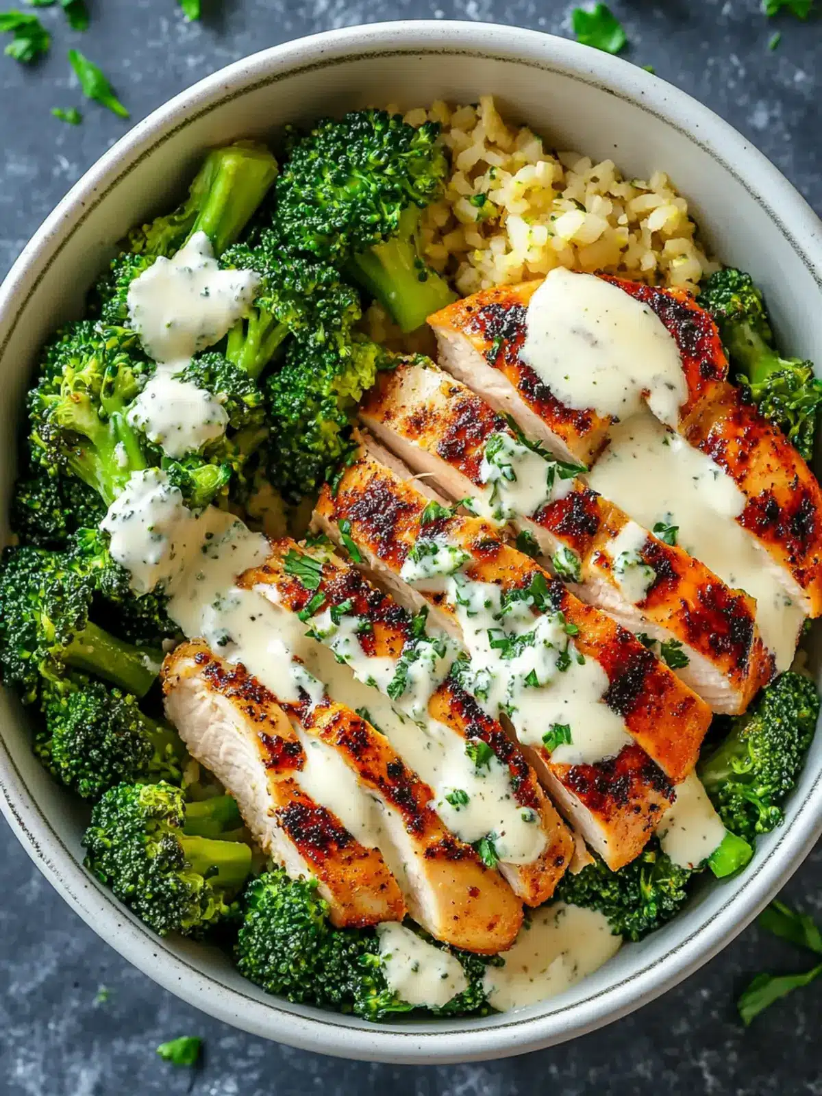 Grilled Chicken & Broccoli Bowls with Creamy Garlic Goodness 4 Grilled Chicken & Broccoli Bowls with Creamy Garlic Sauce