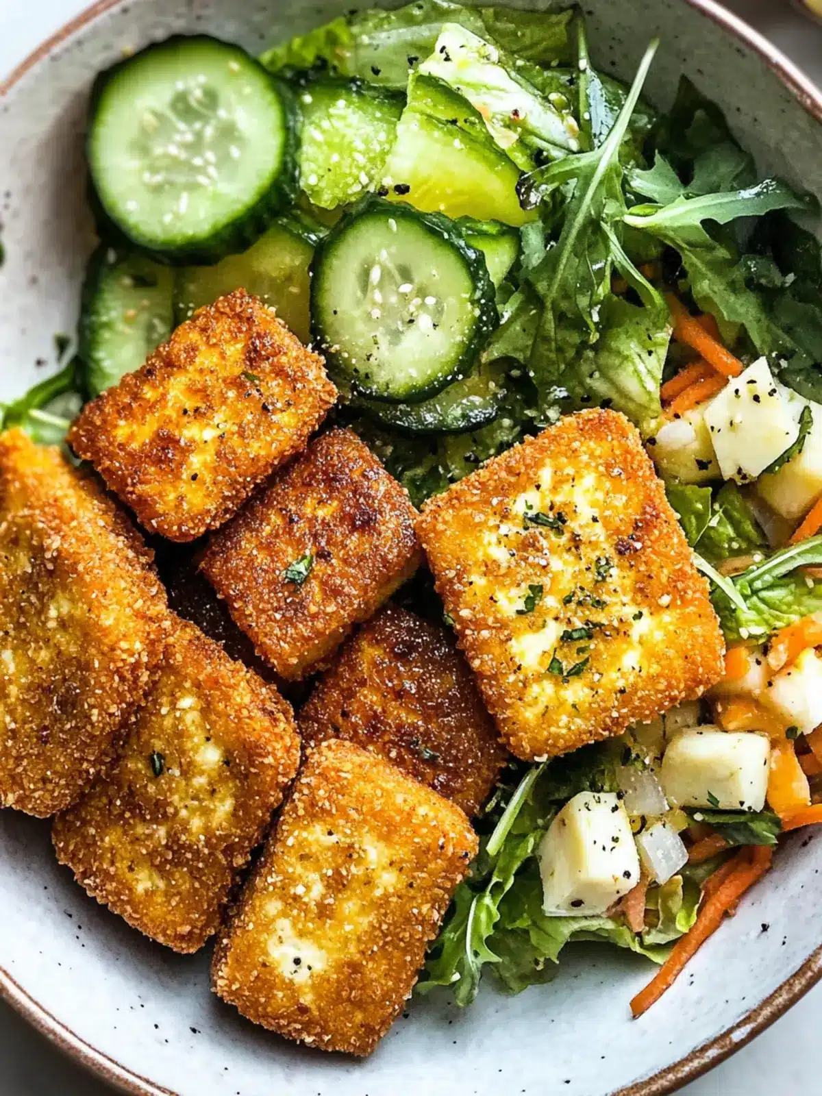 Crispy Breaded Tofu Dinner with Cucumber Salad Delight 3 Breaded tofu dinner