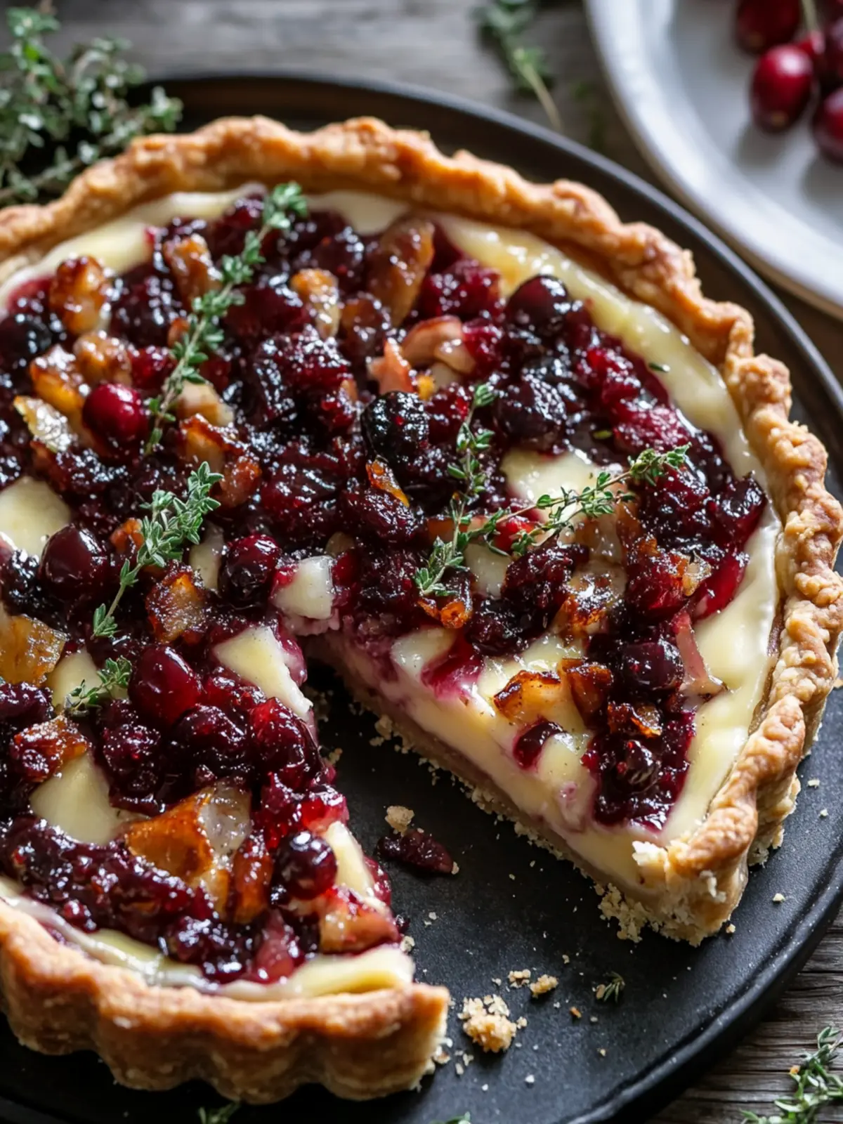 Cranberry Brie Tart with Beef Pancetta & Thyme for Parties 4 Cranberry Brie Tart With Beef Pancetta & Thyme