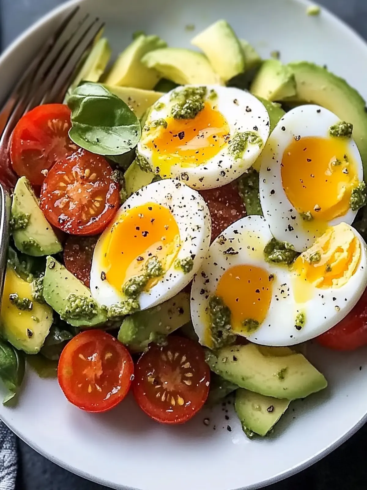 Pesto Tomato, Egg & Avocado Breakfast Salad for a Fresh Start 4 Pesto Tomato, Egg & Avocado Breakfast Salad