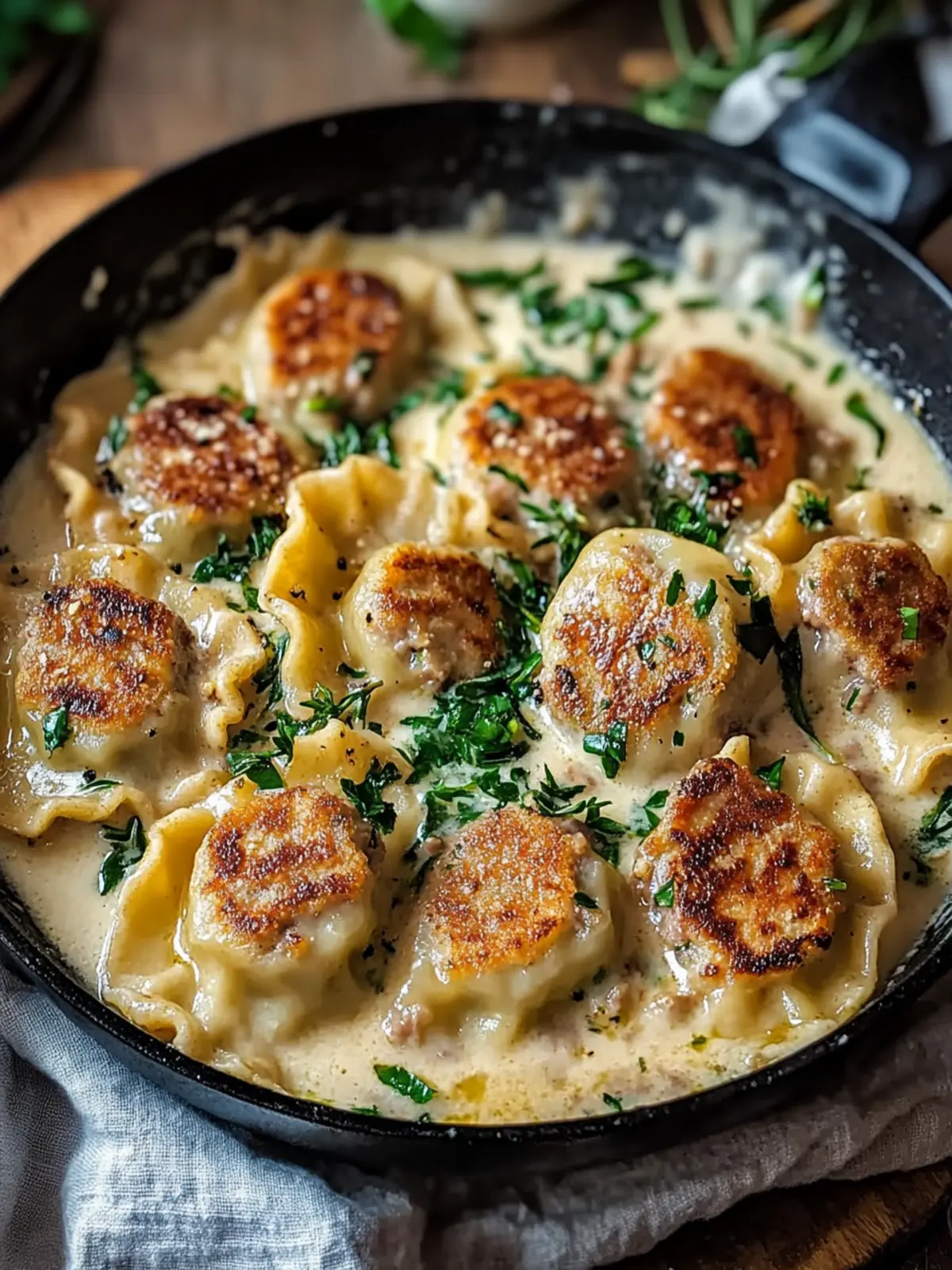 One-Pan Creamy Pierogi with Turkey Sausage for Cozy Nights 2 One-Pan Creamy Pierogi with Turkey Sausage