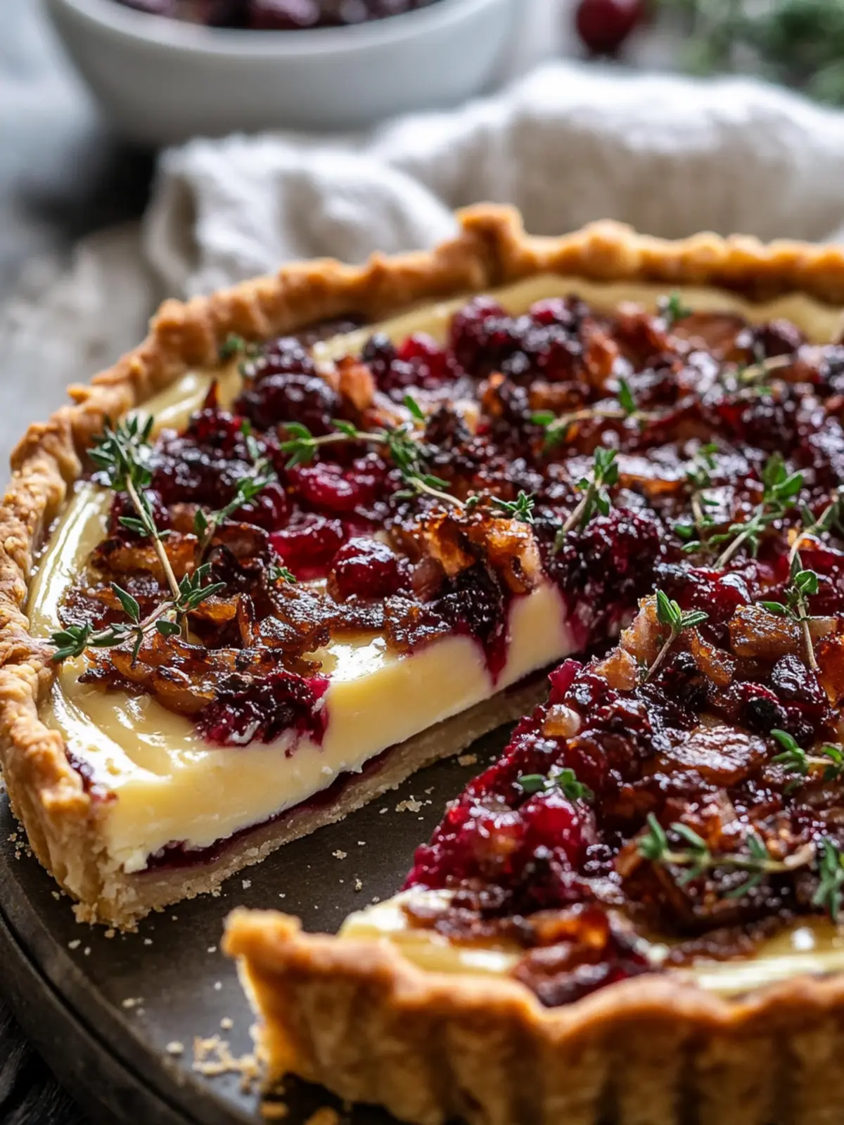 Cranberry Brie Tart with Beef Pancetta & Thyme for Parties 3 Cranberry Brie Tart With Beef Pancetta & Thyme