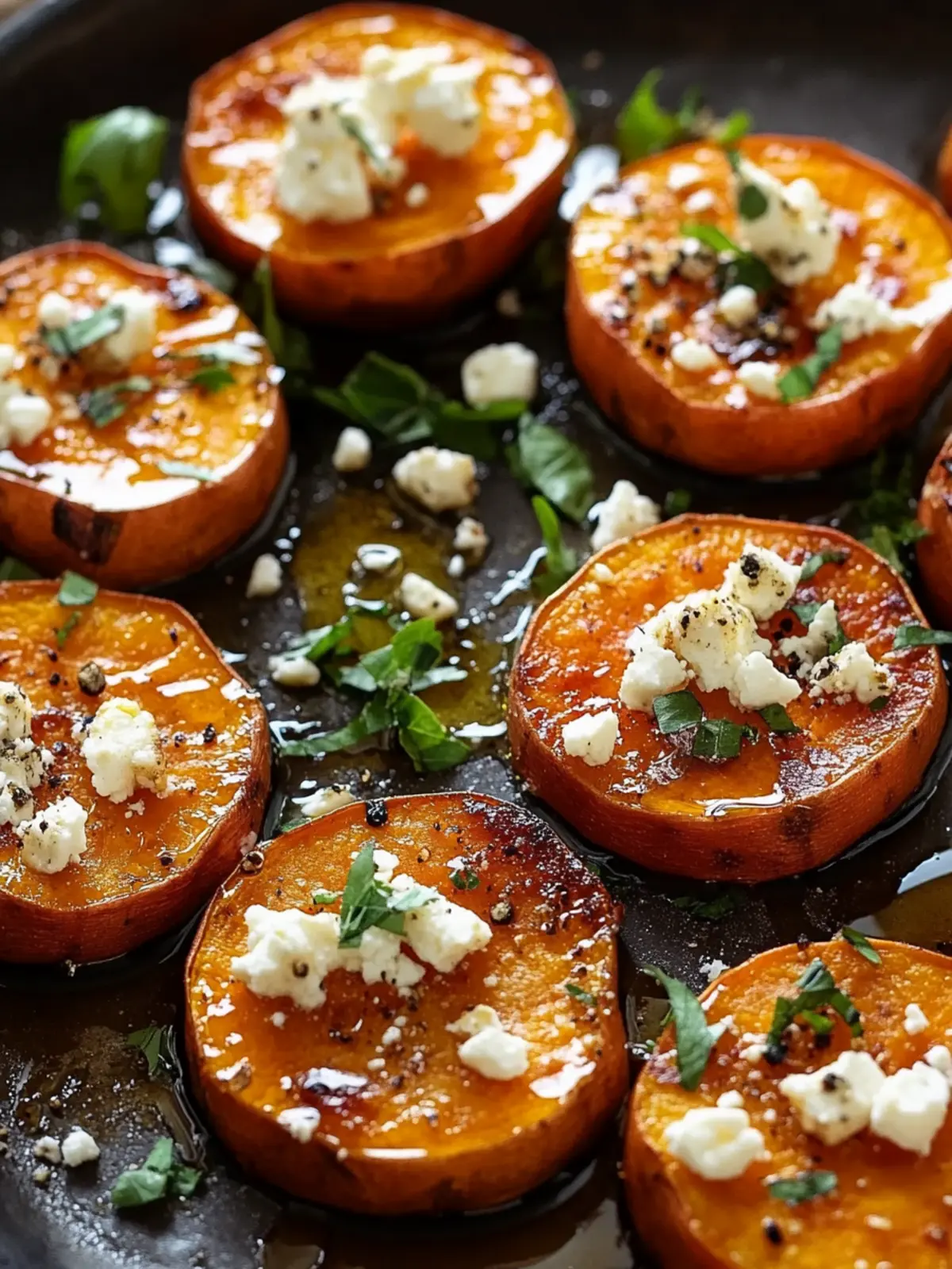 Irresistible Roasted Sweet Potato Rounds with Honey & Feta Delight 4 Roasted Sweet Potato Rounds with Honey & Feta