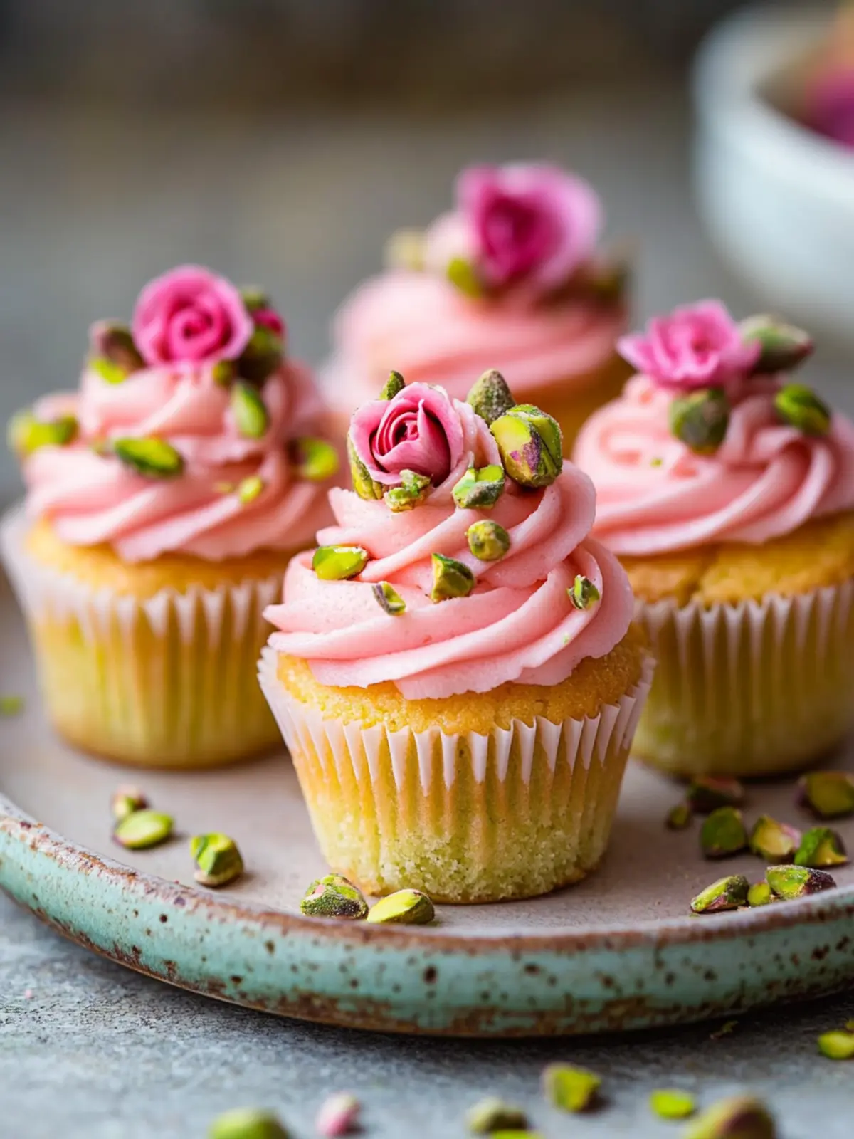 Vegan Mini Rose Pistachio Cupcakes for Sweet Celebrations 2 Vegan Mini Rose Pistachio Cupcakes