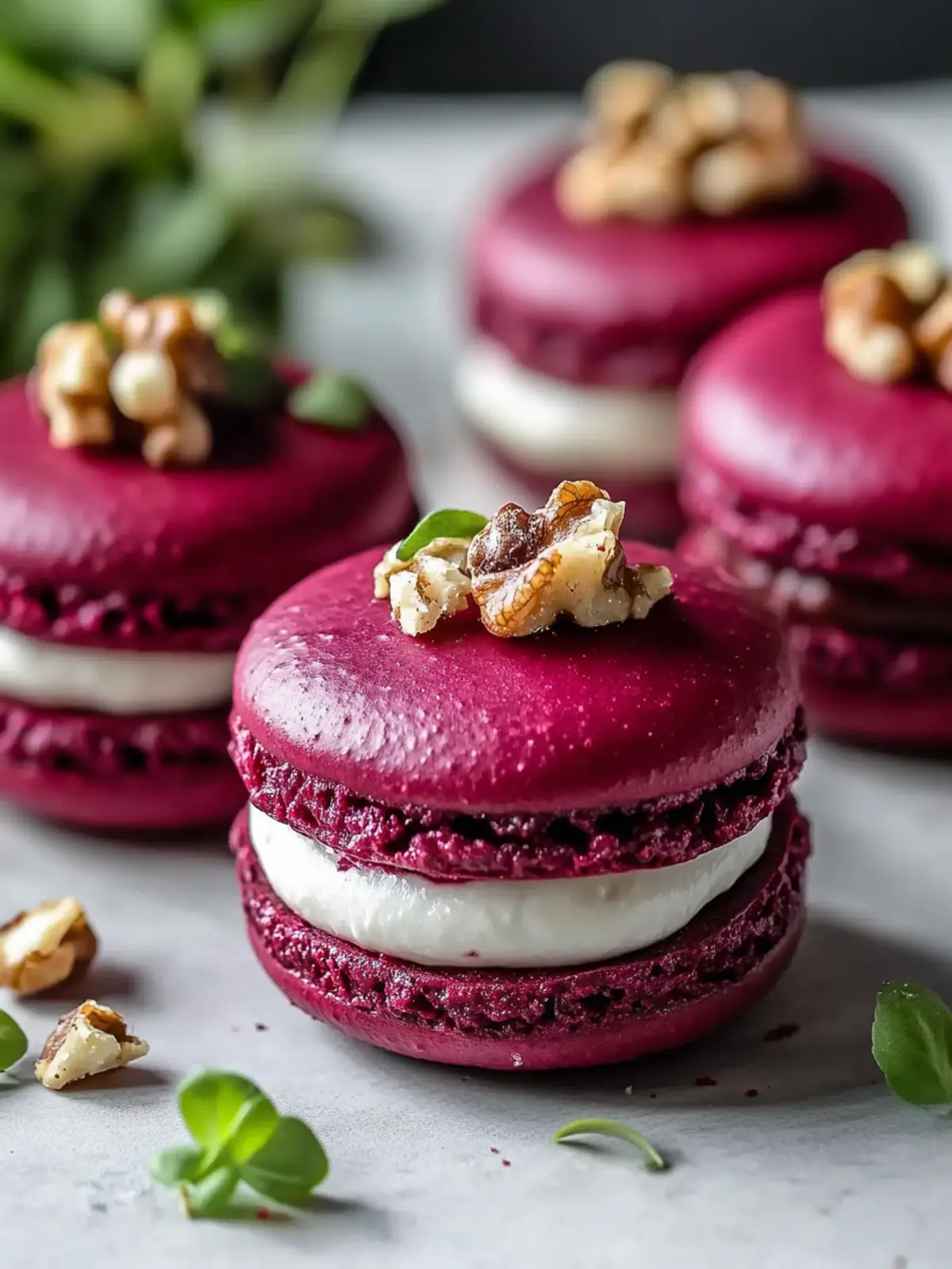 Savory Beet Macarons with Goat Cheese & Walnut Crunch Delight 4 Savory Beet Macarons with Goat Cheese & Walnut Crunch