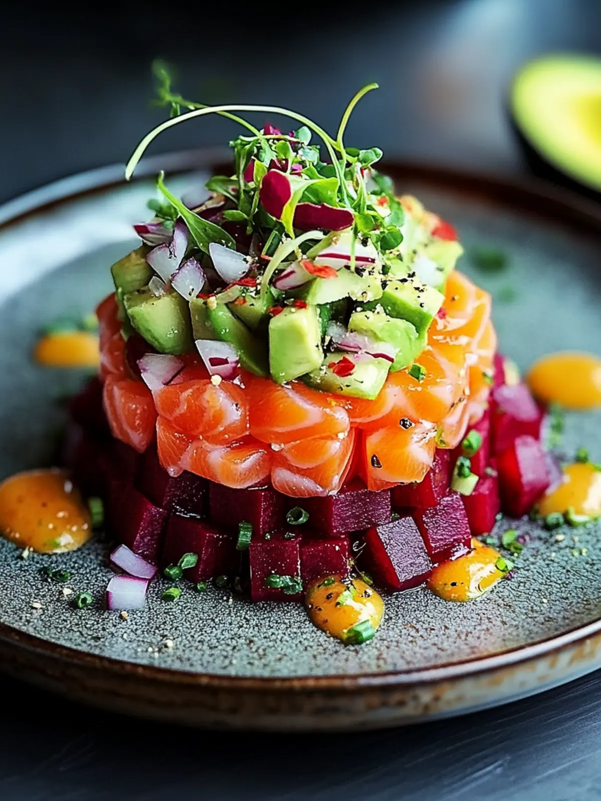 Savory Salmon Tartare with Beetroot & Avocado Bliss 2 Salmon Tartare with Beetroot & Avocado