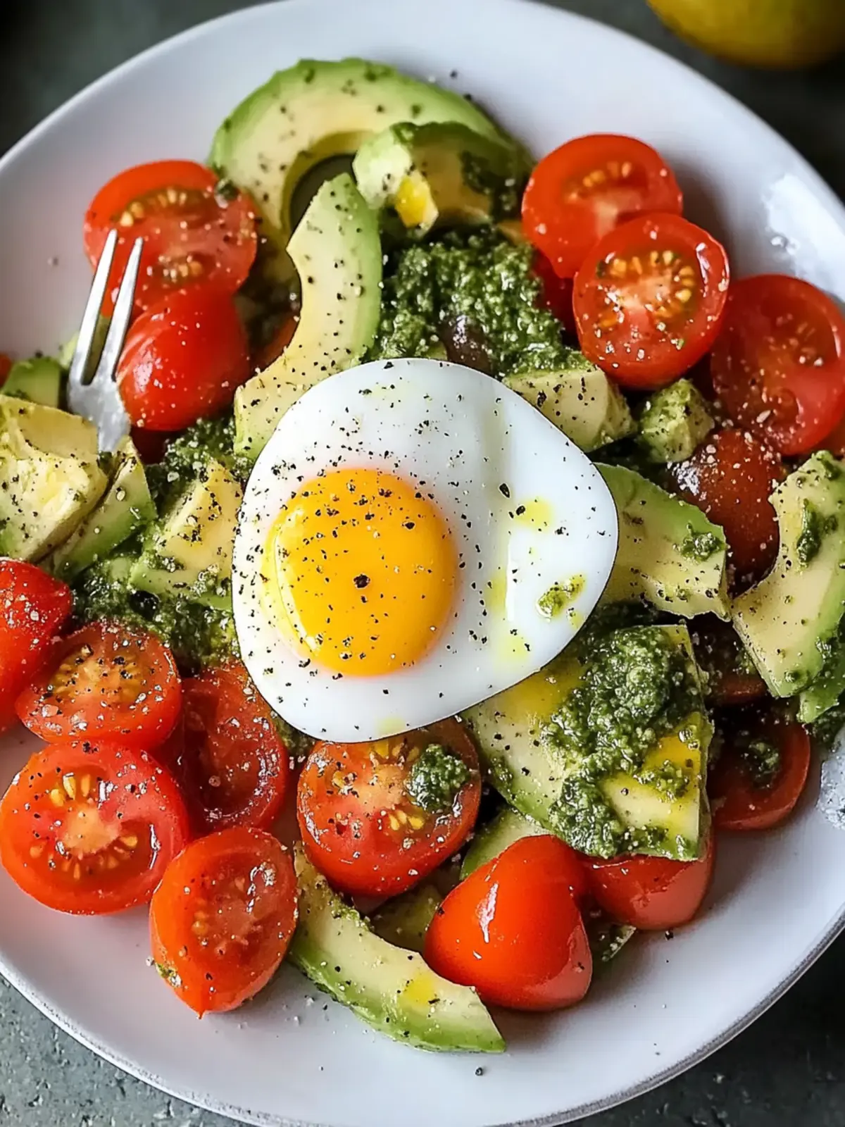 Pesto Tomato, Egg & Avocado Breakfast Salad for a Fresh Start 2 Pesto Tomato, Egg & Avocado Breakfast Salad