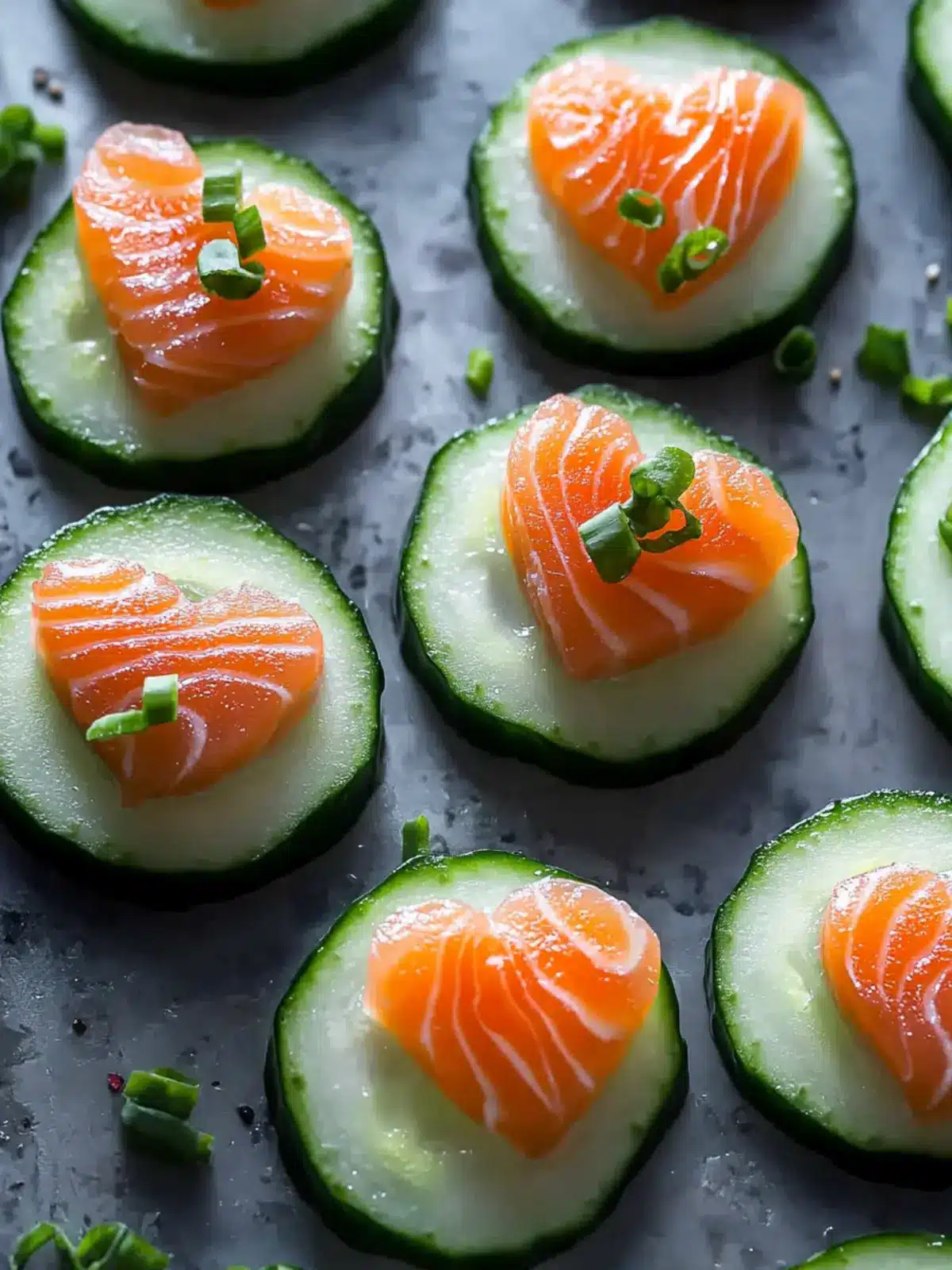 Cucumber Slices with Smoked Salmon Hearts: Easy Elegant Bites 2 Cucumber Slices with Smoked Salmon Hearts