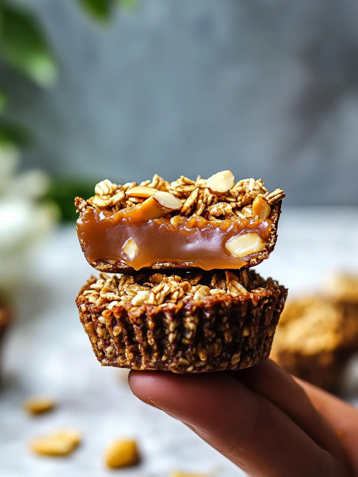 Vegan Granola Cups with Peanut Caramel for Guilt-Free Snacking 3 Vegan granola cups with peanut caramel