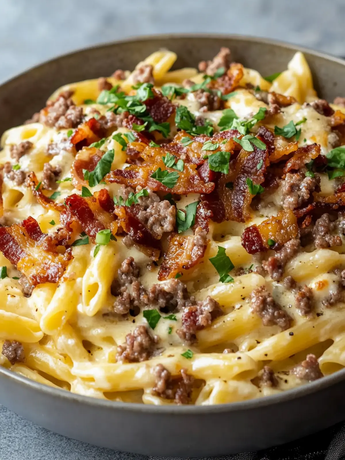Creamy Loaded Bacon Cheeseburger Alfredo Pasta to Delight You 2 Loaded Bacon Cheeseburger Alfredo Pasta