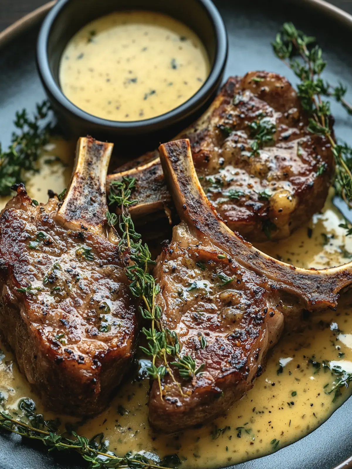 Lamb Chops with Mustard Thyme Sauce for a Gourmet Feast 3 Lamb Chops with Mustard Thyme Sauce