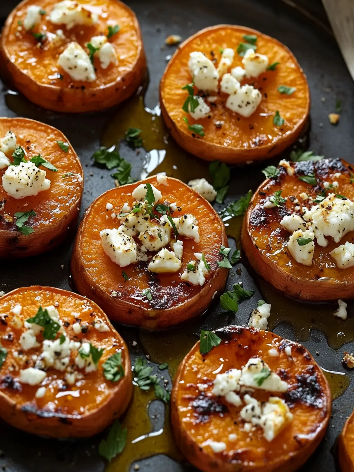 Irresistible Roasted Sweet Potato Rounds with Honey & Feta Delight 3 Roasted Sweet Potato Rounds with Honey & Feta