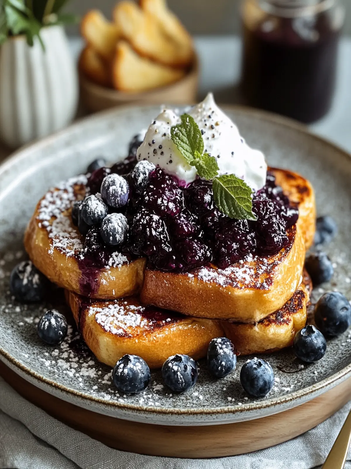 Decadent Brioche French Toast with Blueberry Compote & Crème Fraîche 3 Brioche French Toast with Blueberry Compote & Crème Fraîche