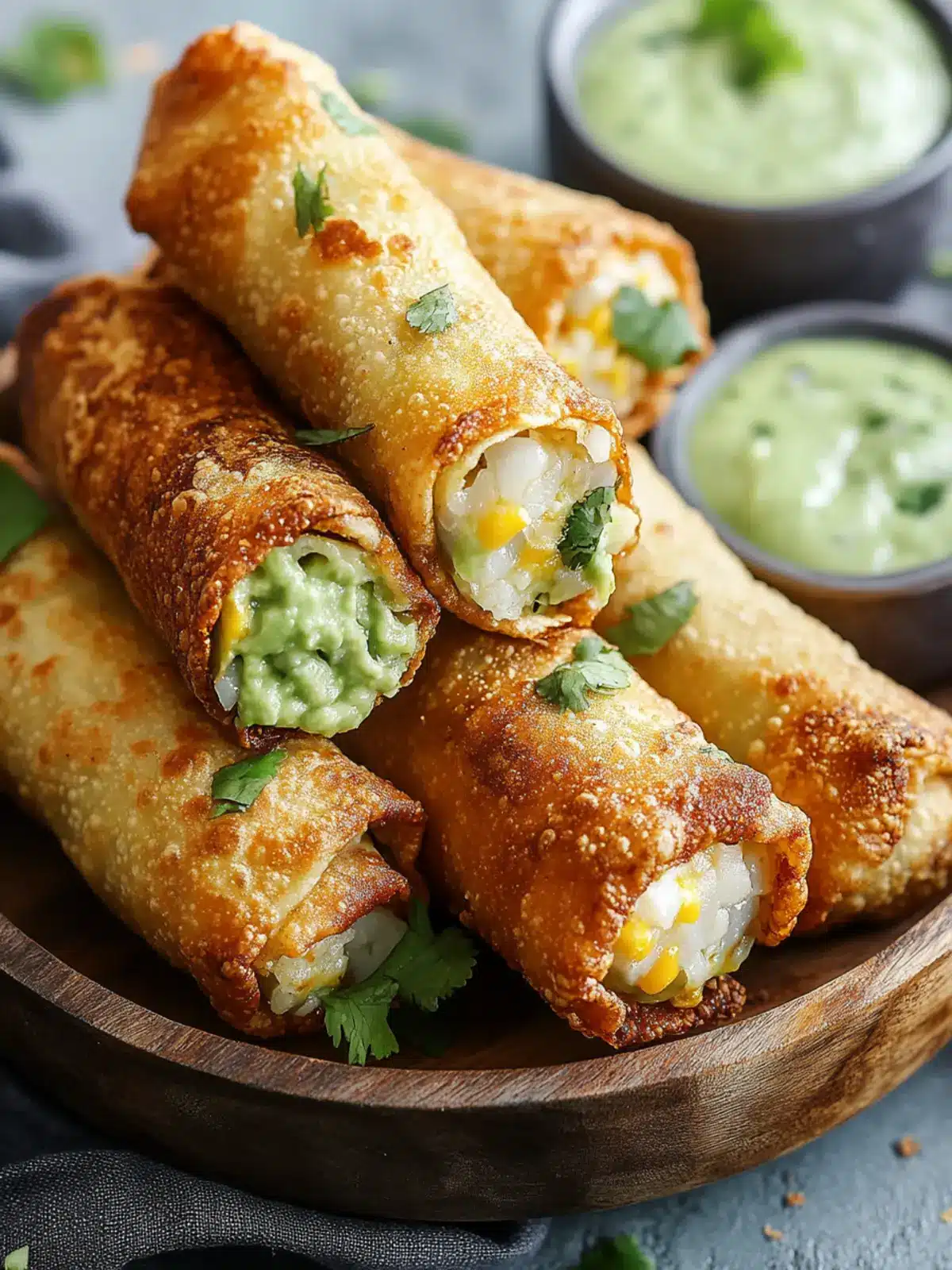 Crispy & Cheesy Elote Egg Rolls with Avocado Sauce Bliss 4 Crispy & Cheesy Elote Egg Rolls with Avocado Sauce