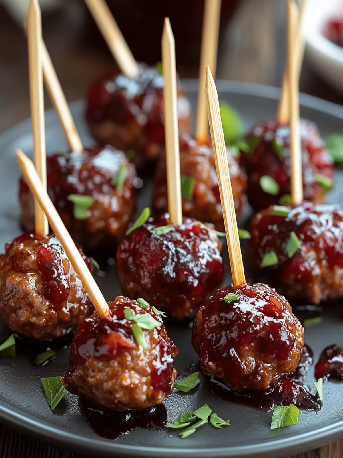 Mini Meatball Skewers with Cranberry Glaze for Easy Parties 4 Mini Meatball Skewers with Cranberry Glaze