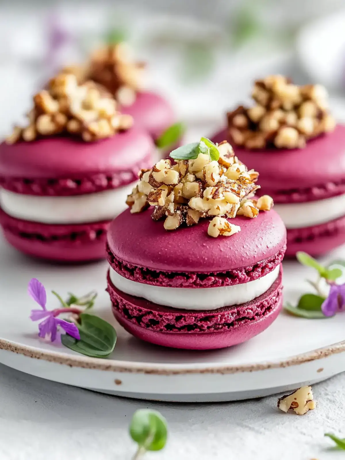 Savory Beet Macarons with Goat Cheese & Walnut Crunch Delight 2 Savory Beet Macarons with Goat Cheese & Walnut Crunch