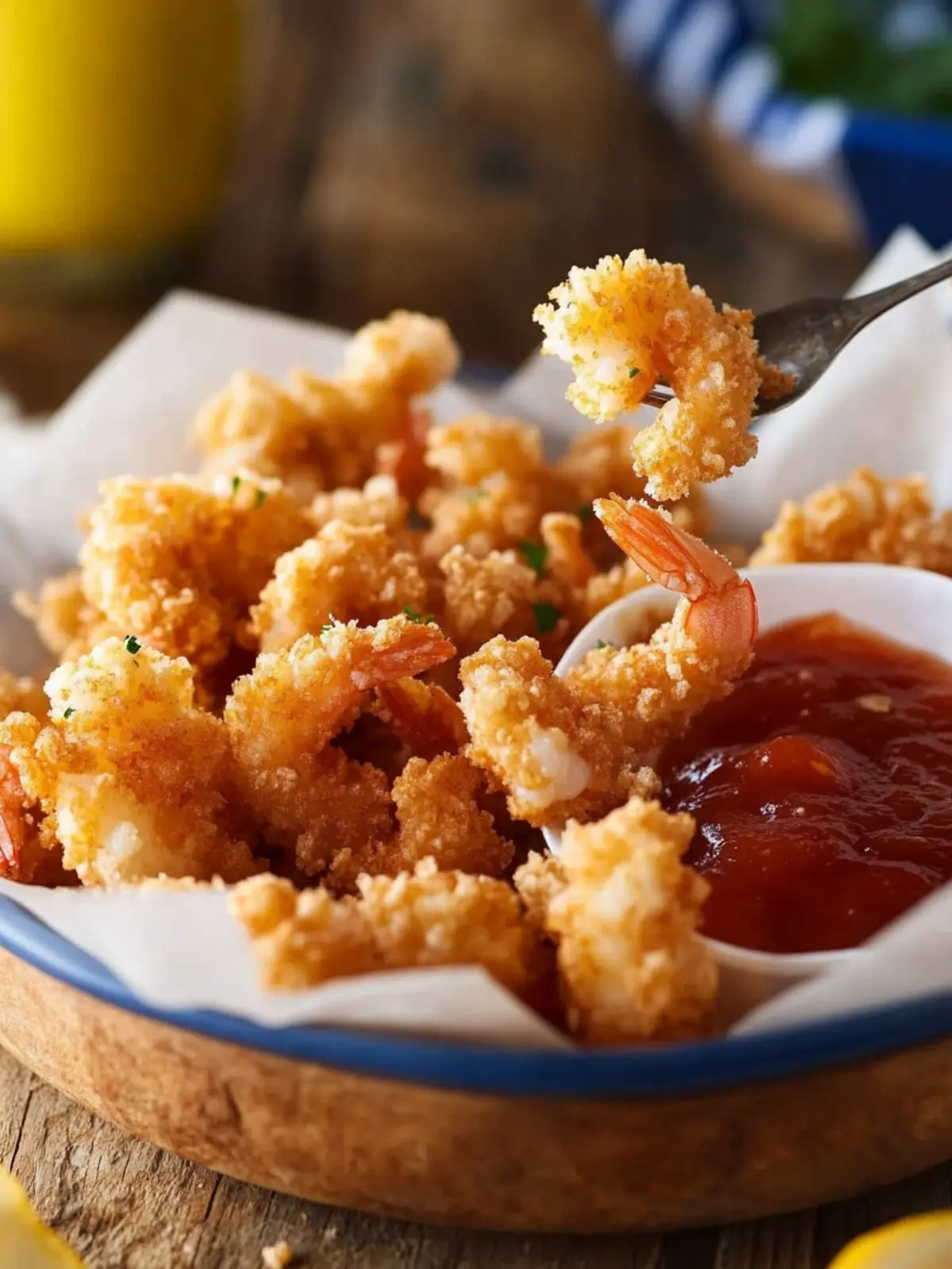 Crunchy Popcorn Shrimp with Zesty Cocktail Sauce at Home 2 Popcorn Shrimp