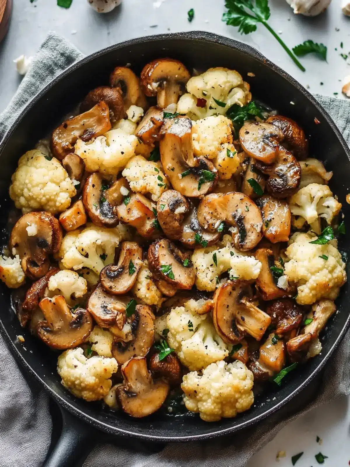 Savory Garlic Mushrooms Cauliflower Skillet in 30 Minutes 3 Garlic Mushrooms Cauliflower Skillet