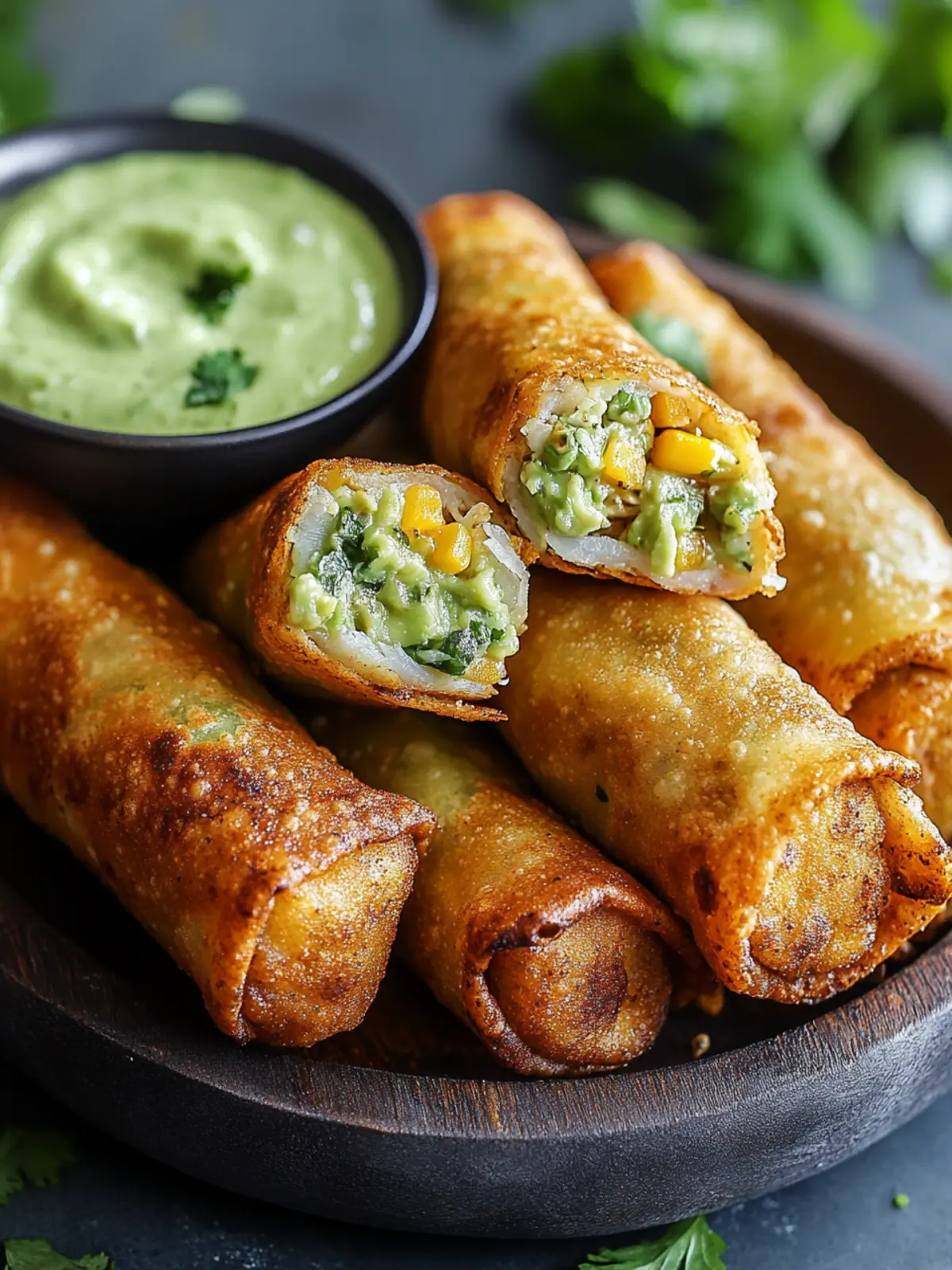 Crispy & Cheesy Elote Egg Rolls with Avocado Sauce Bliss 3 Crispy & Cheesy Elote Egg Rolls with Avocado Sauce