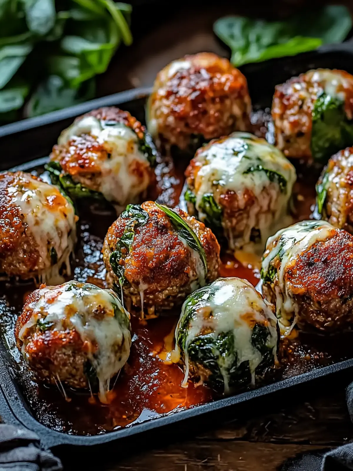 Spinach Garlic Meatballs Stuffed With Mozzarella Bliss 2 Spinach Garlic Meatballs Stuffed With Mozzarella