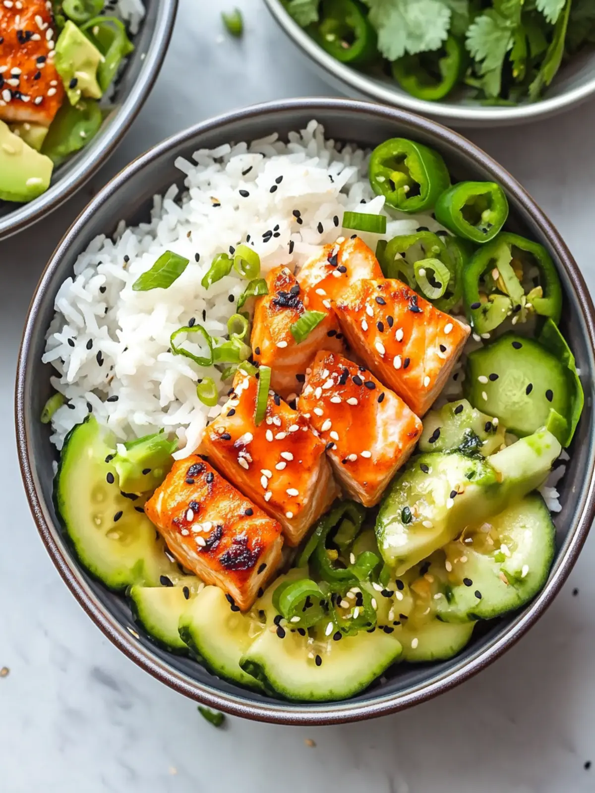 Spicy Salmon Bowls with Coconut Rice: A Tasty Health Boost 4 Spicy Salmon Bowls with Coconut Rice