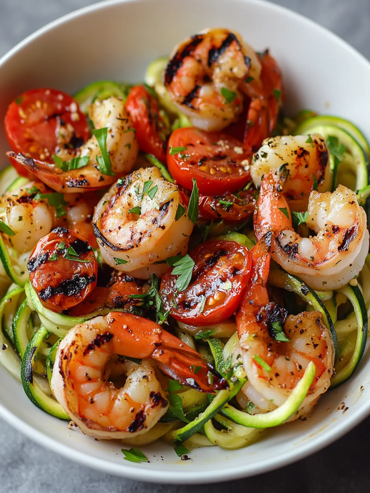 Zucchini Noodles with Tomato & Grilled Shrimp for a Light Meal 4 Zucchini Noodles with Tomato & Grilled Shrimp